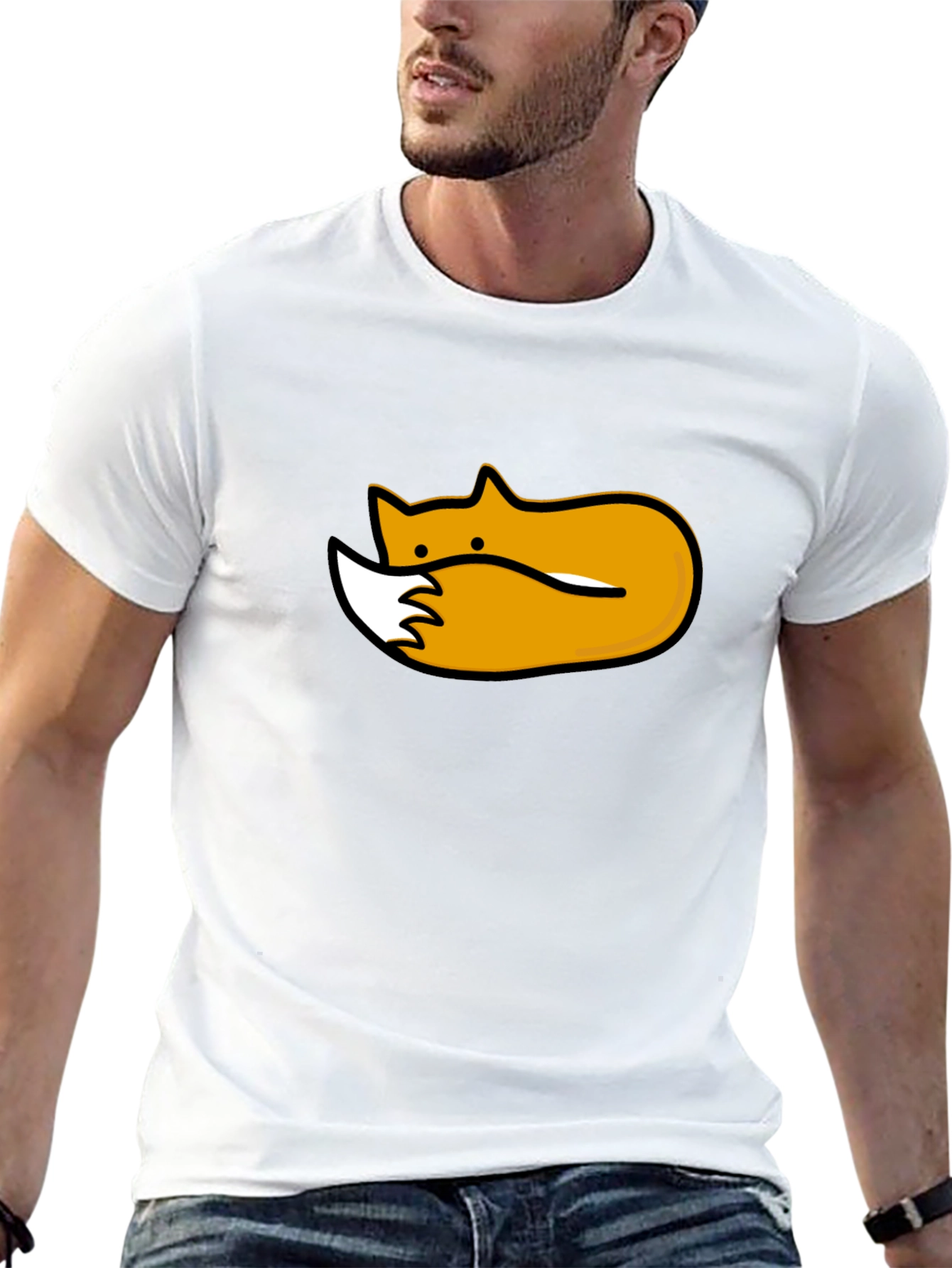 Cute Sleeping Fox Graphic Tee - Black