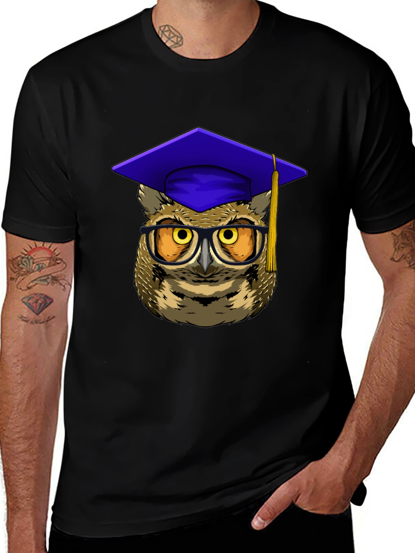 Graduation Owl Graphic Tee - Black