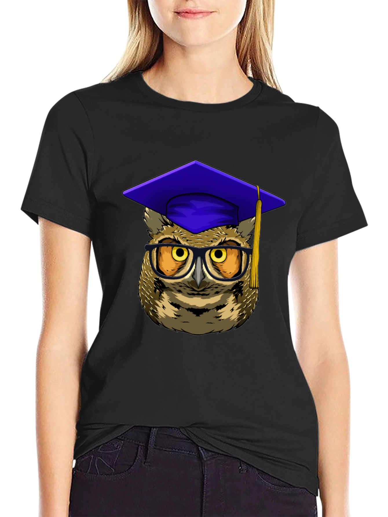 Graduation Owl Graphic Tee - Black