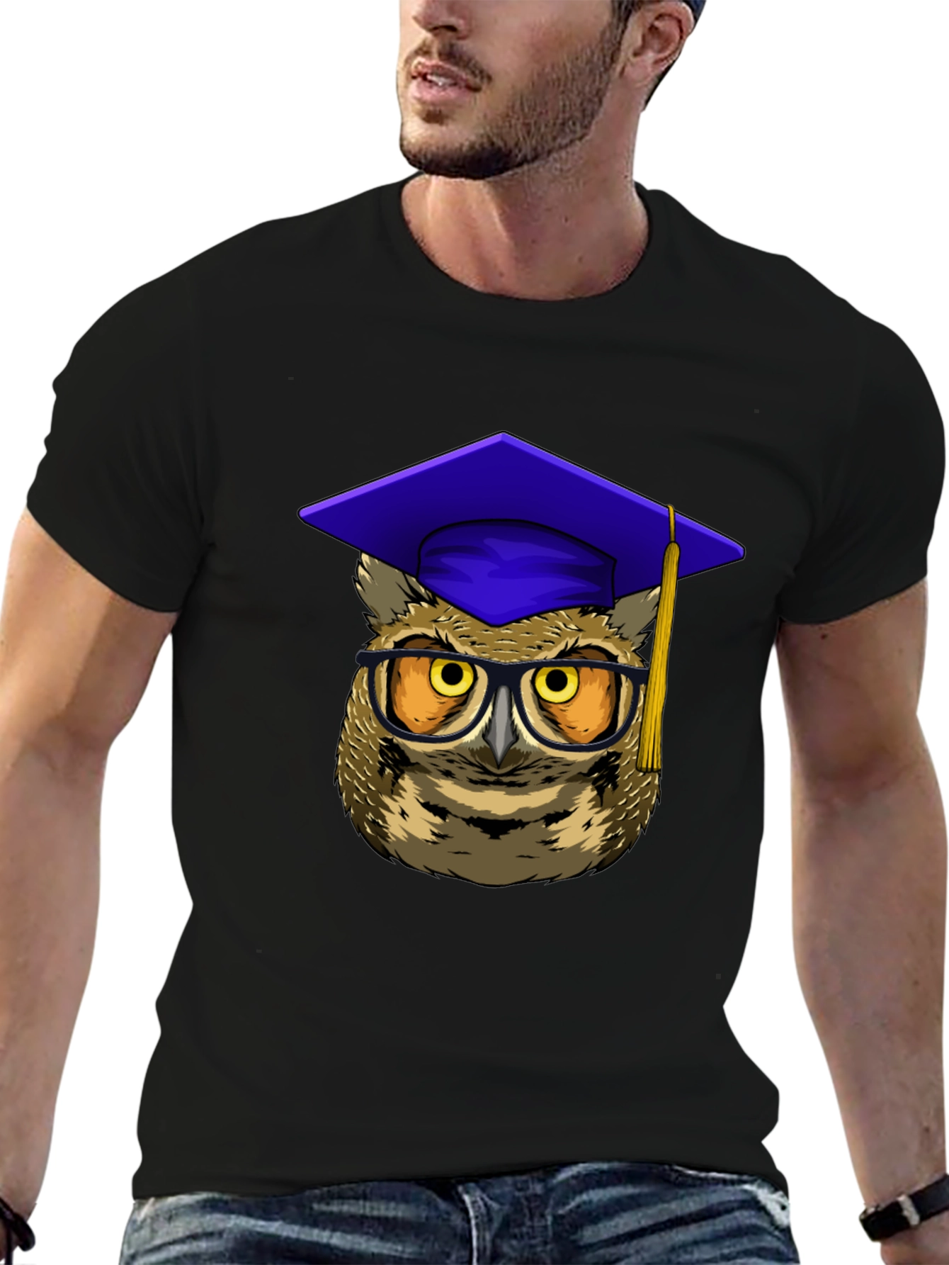 Graduation Owl Graphic Tee - Black