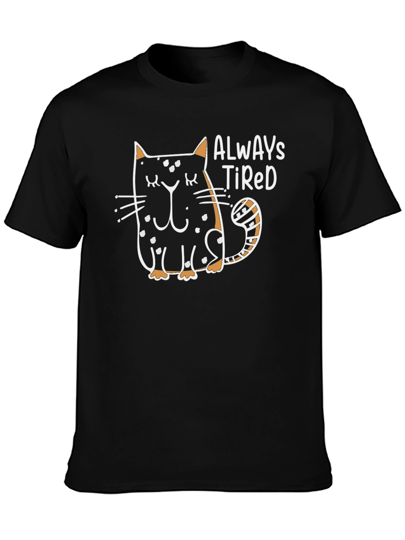 Always Tired Cat Graphic Black T-Shirt