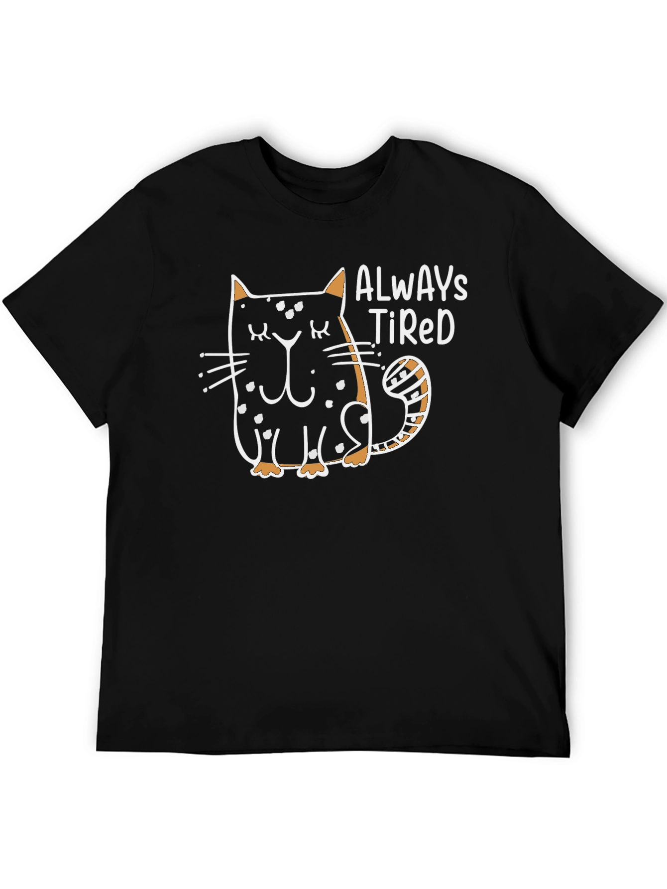 Always Tired Cat Graphic Black T-Shirt