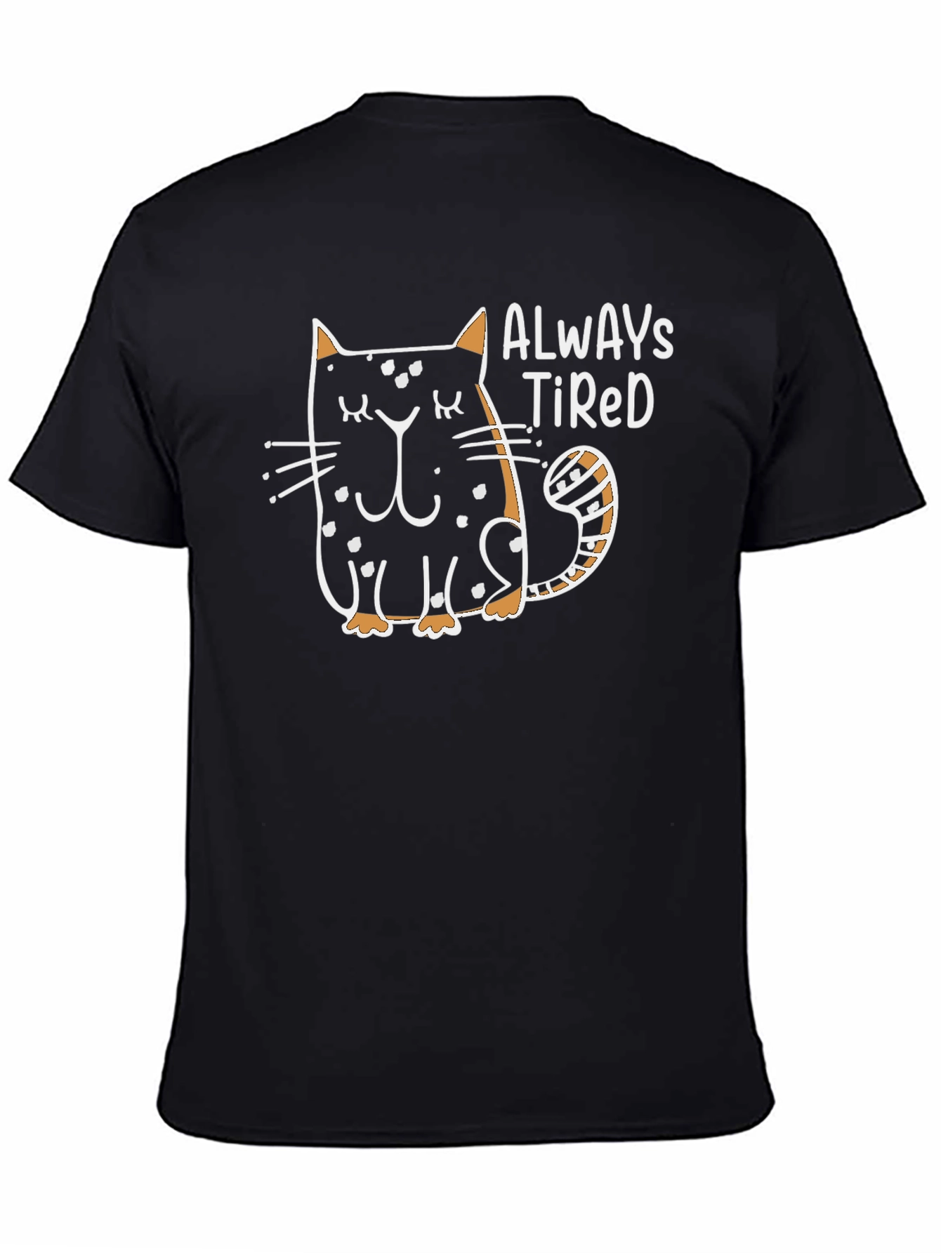 Always Tired Cat Graphic Black T-Shirt