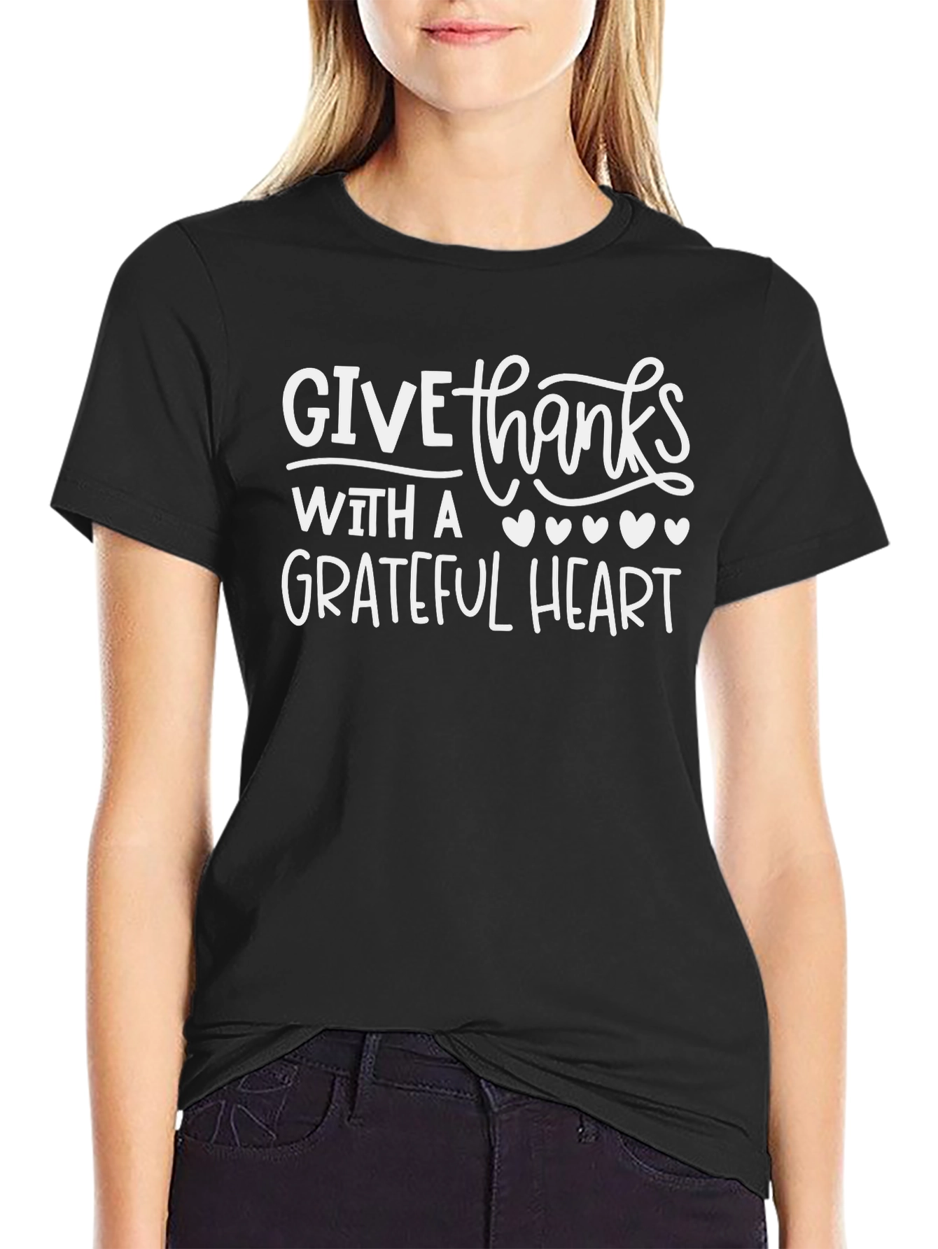 Give Thanks Grateful Heart Black T-Shirt