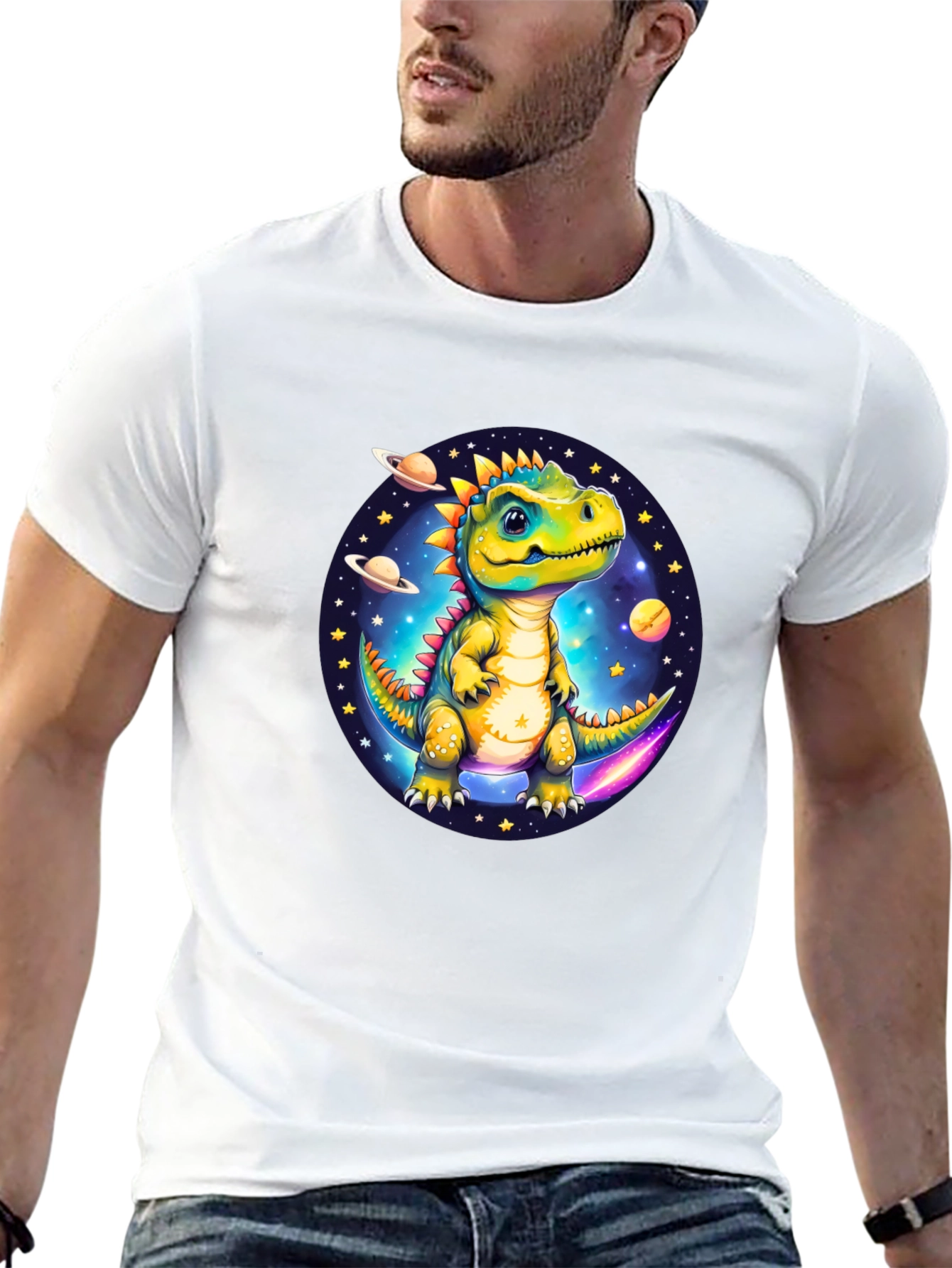 Dino in Space Black T-Shirt