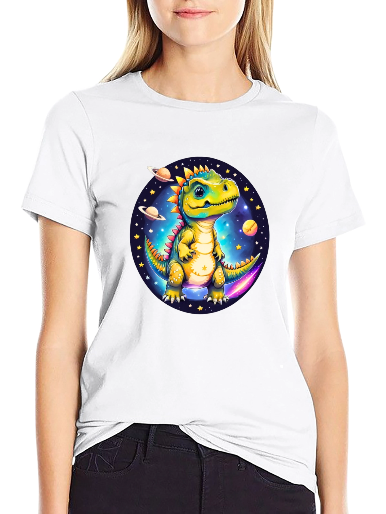 Dino in Space Black T-Shirt