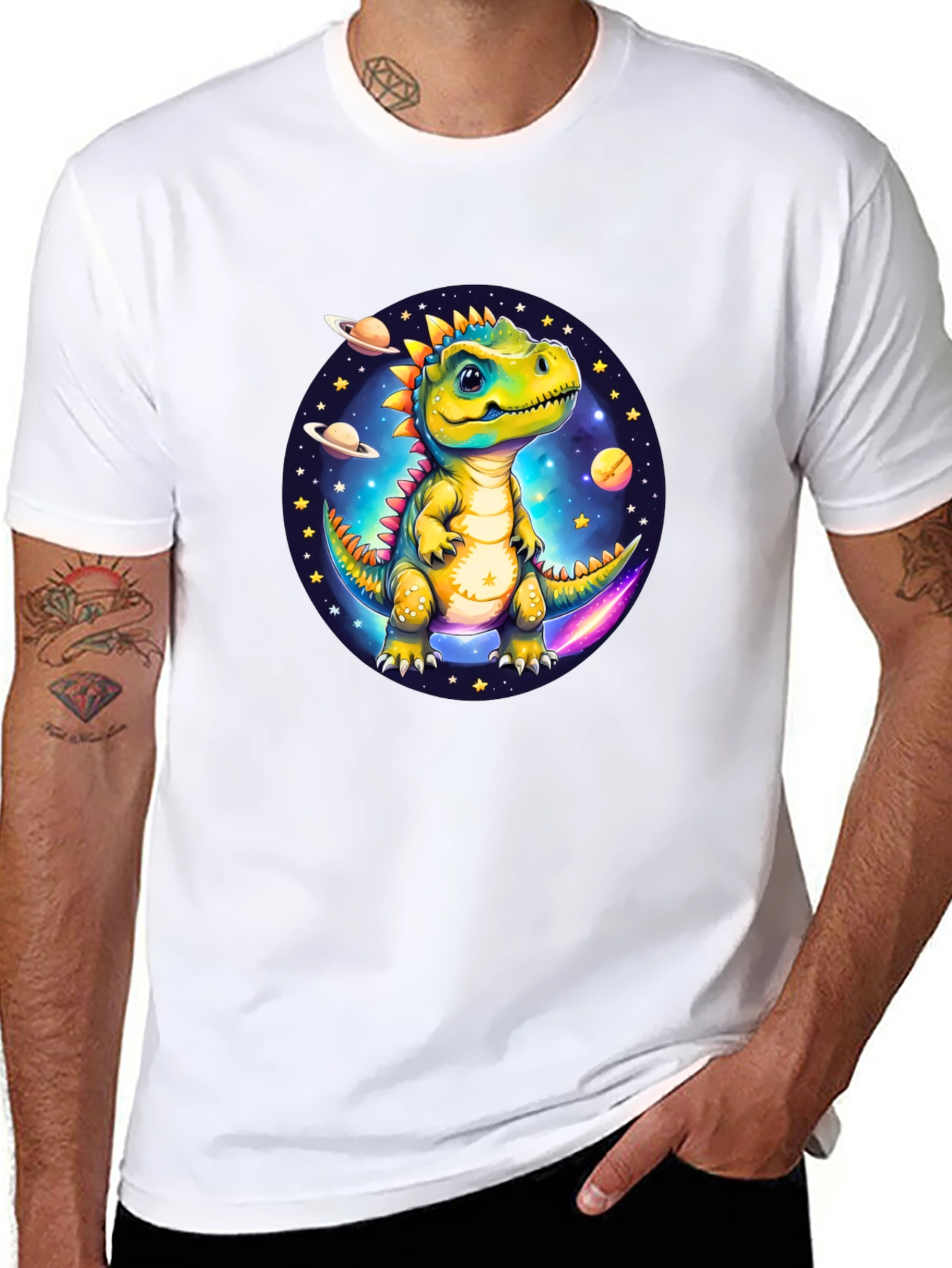Dino in Space Black T-Shirt