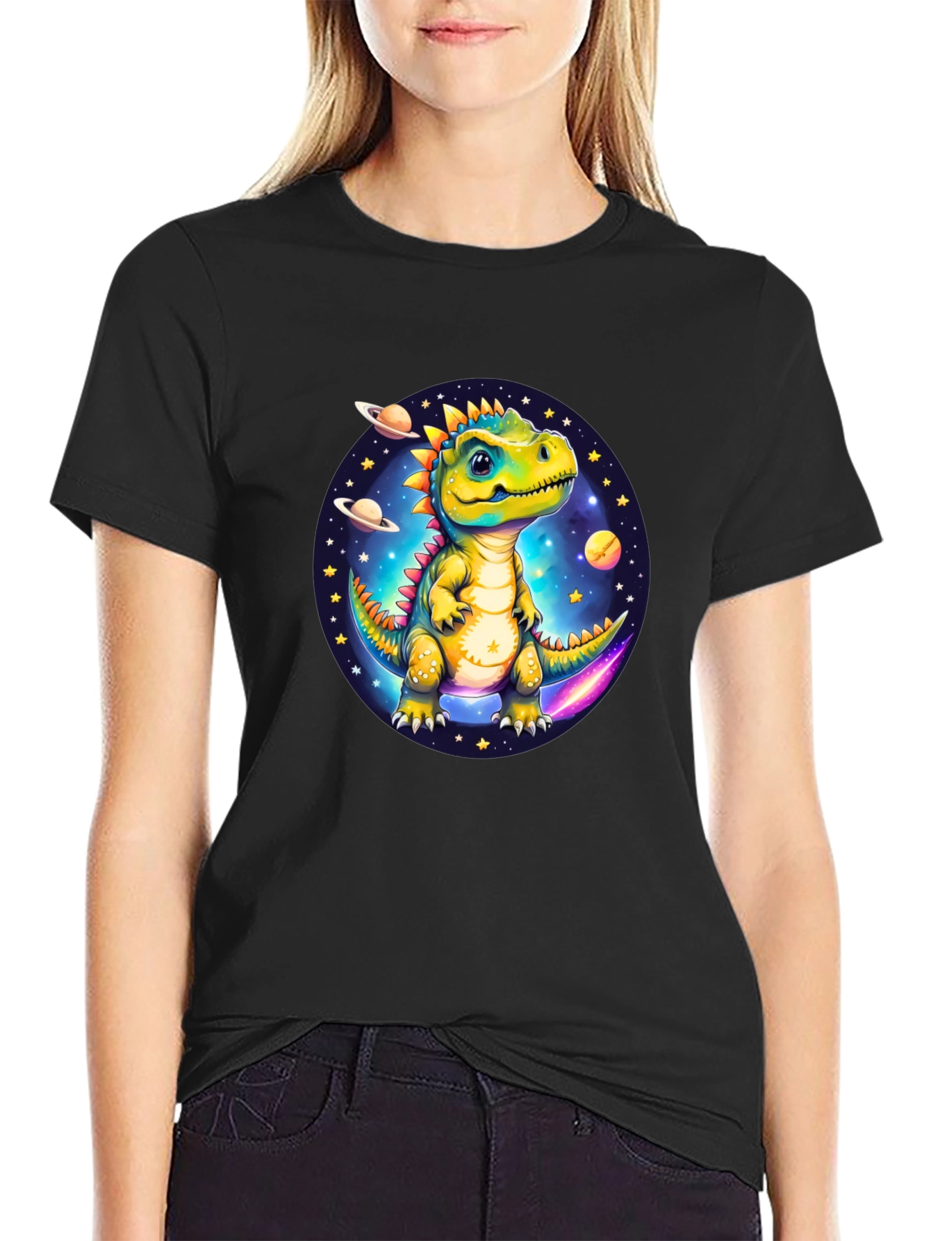 Dino in Space Black T-Shirt