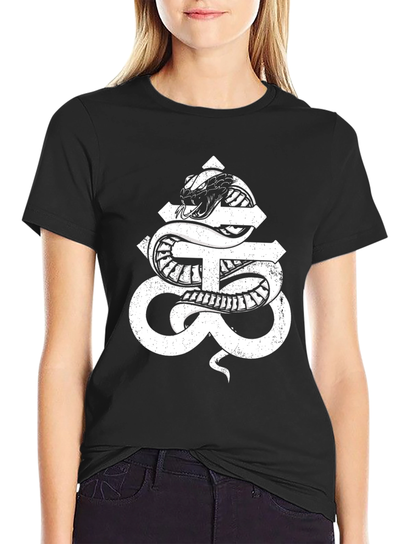 Snake Cross Graphic Black T-Shirt