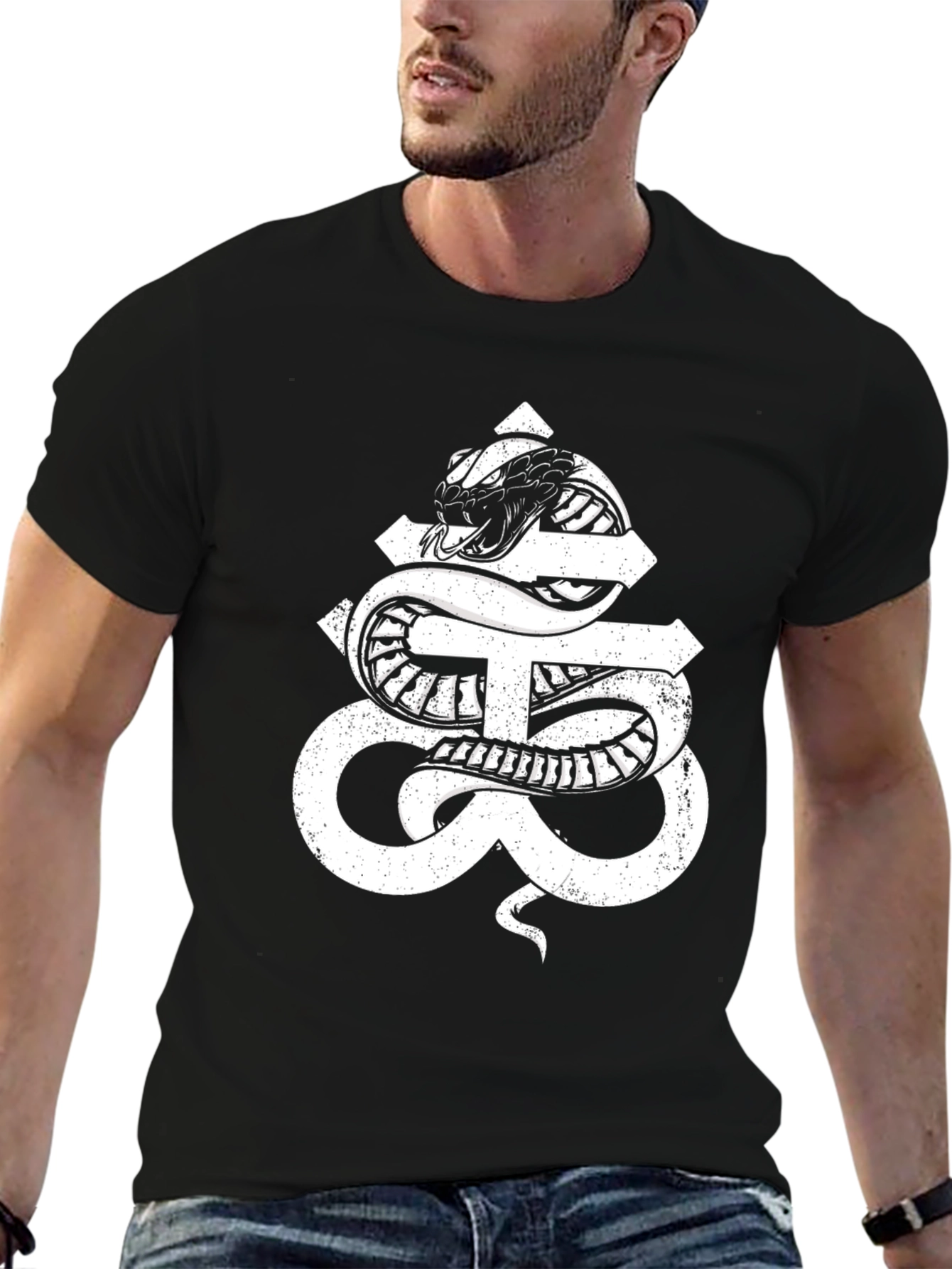 Snake Cross Graphic Black T-Shirt