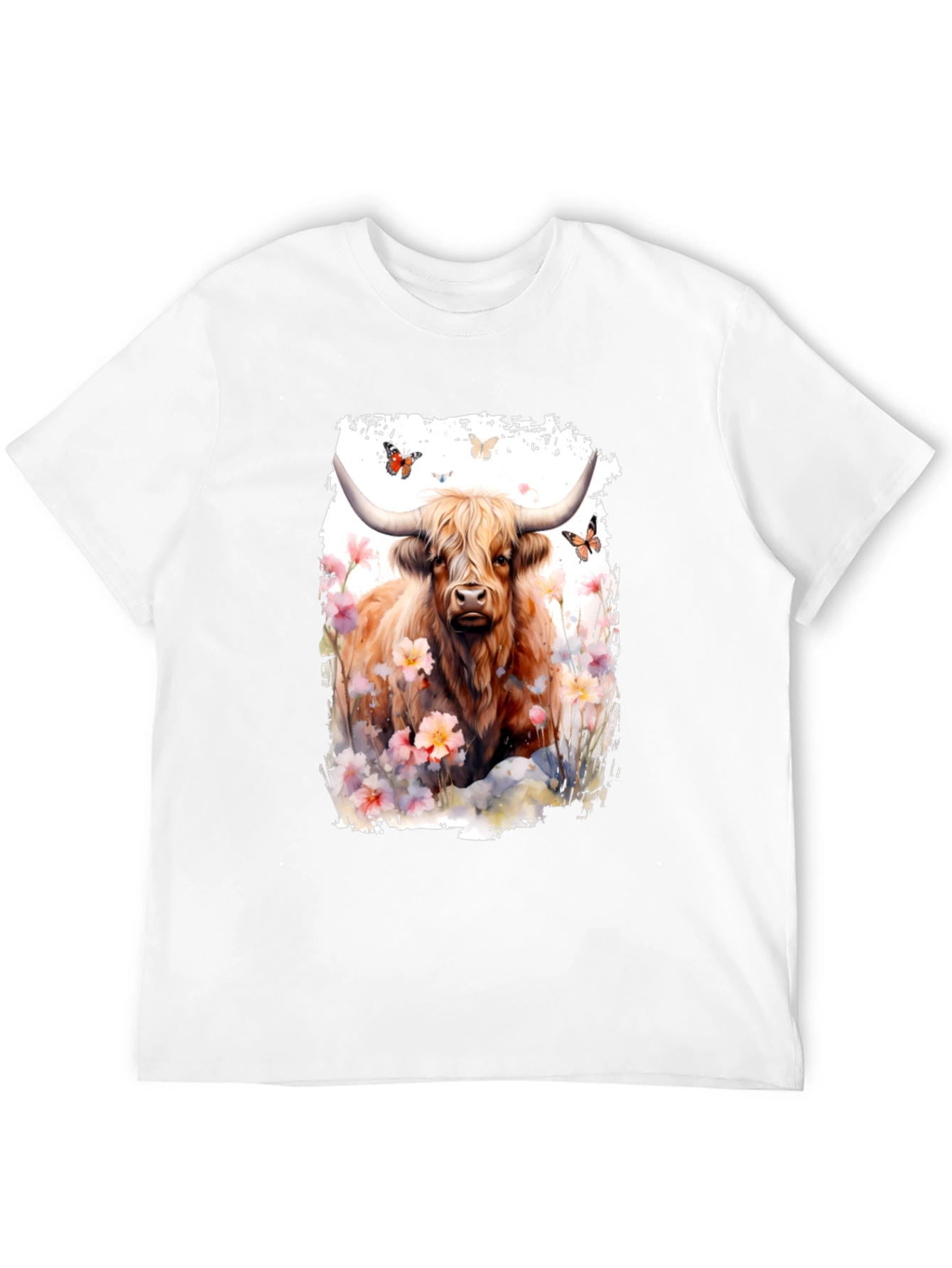 Highland Cow & Flowers Graphic T-Shirt