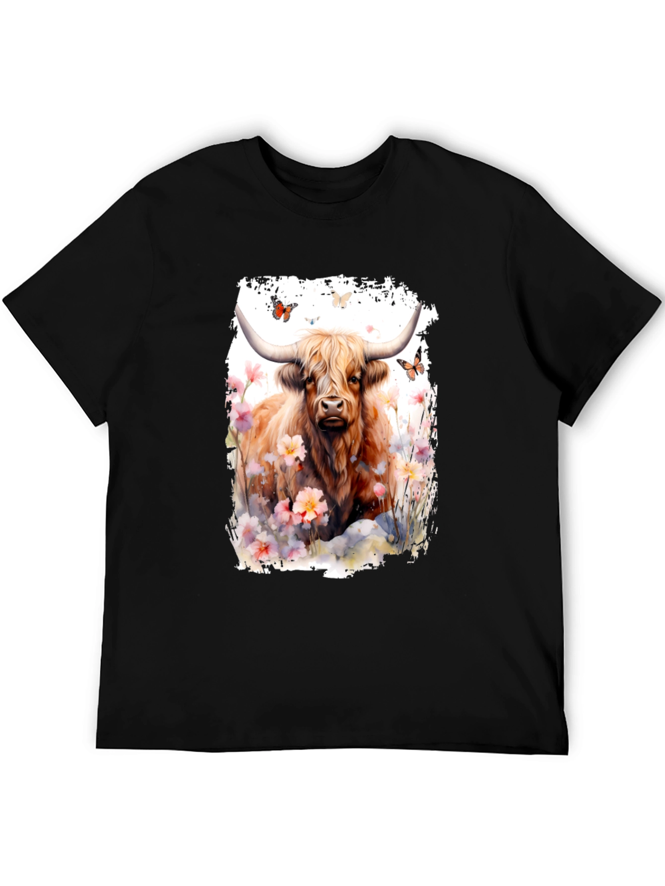 Highland Cow & Flowers Graphic T-Shirt