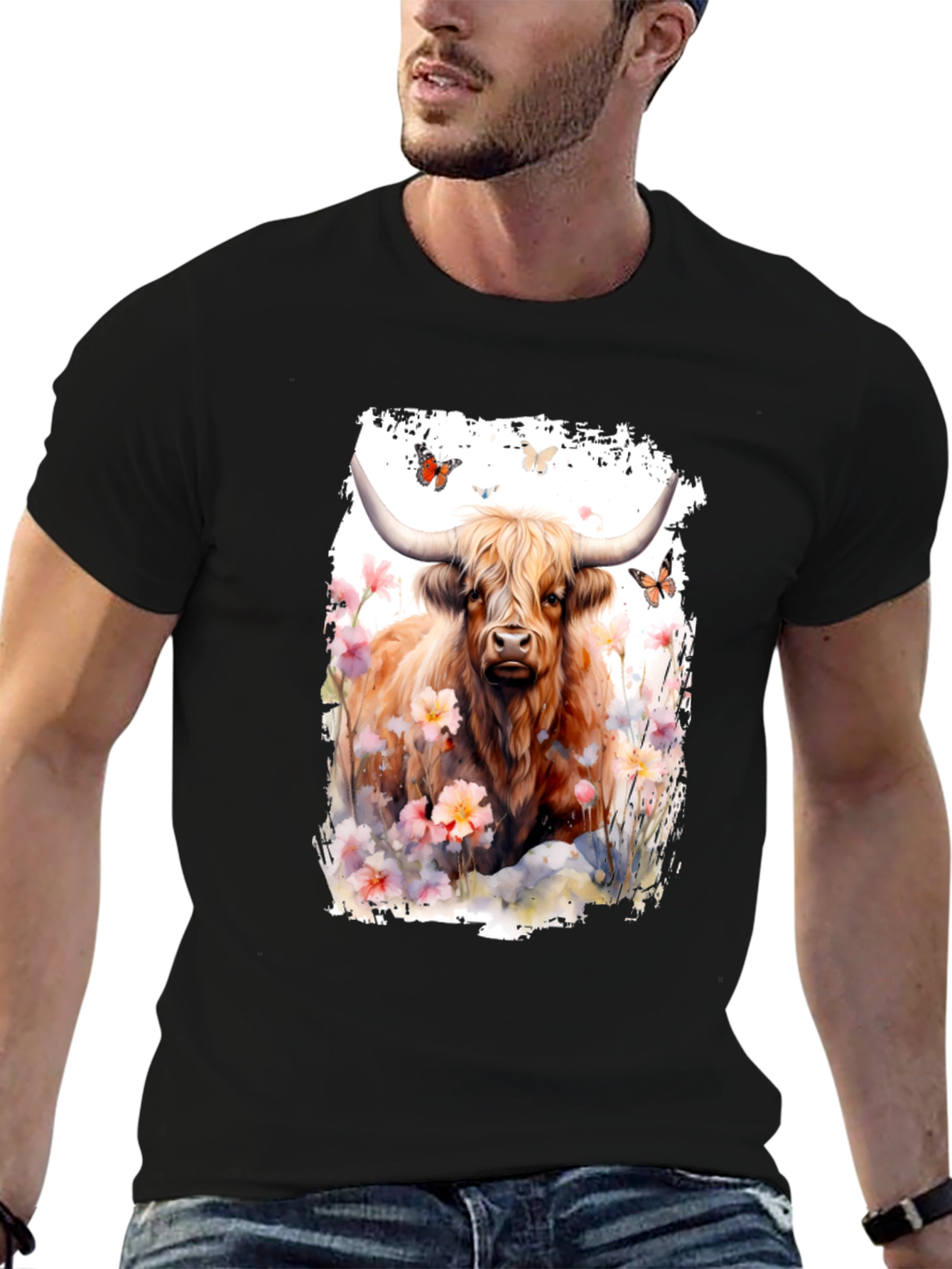 Highland Cow & Flowers Graphic T-Shirt
