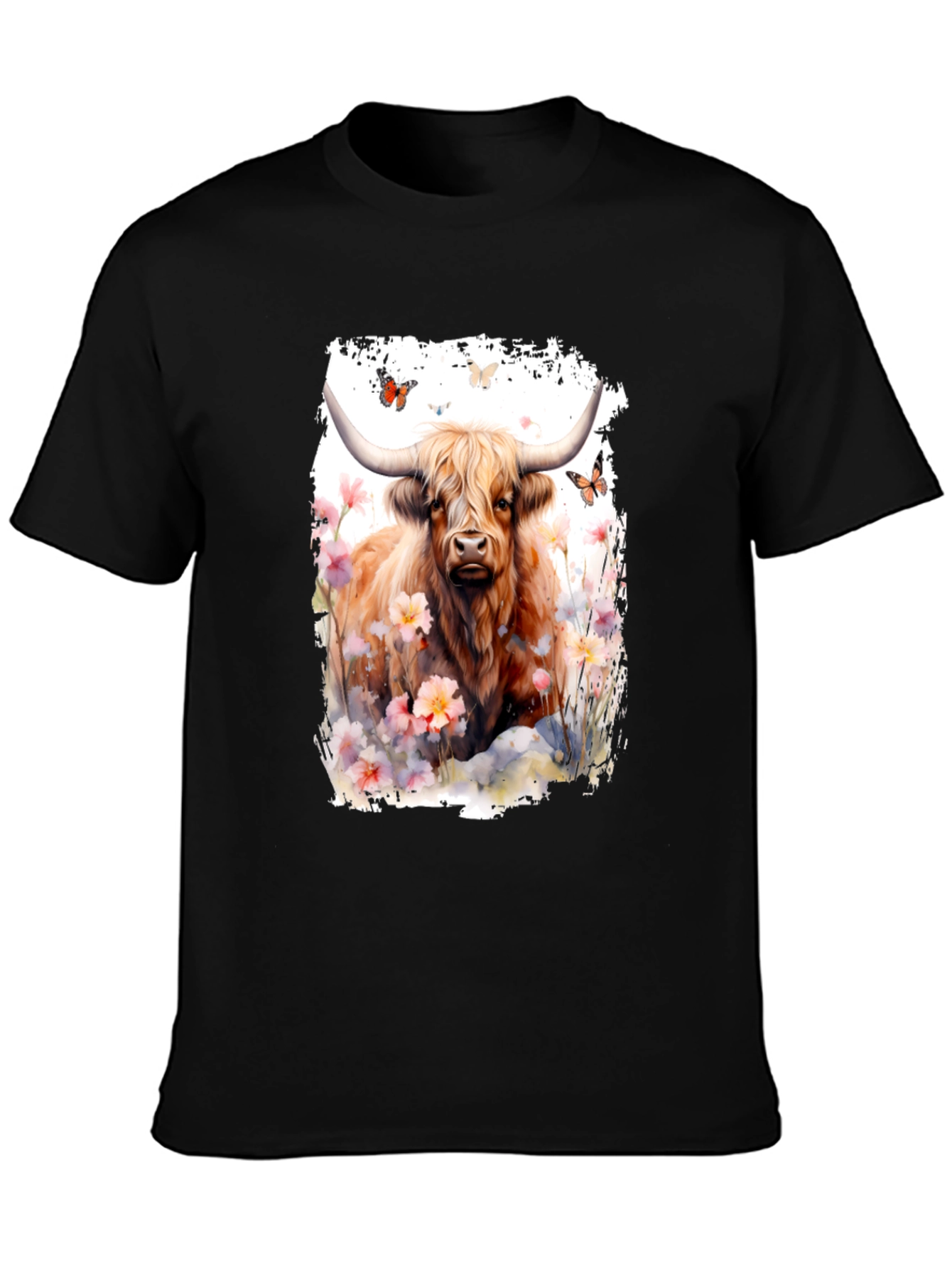 Highland Cow & Flowers Graphic T-Shirt