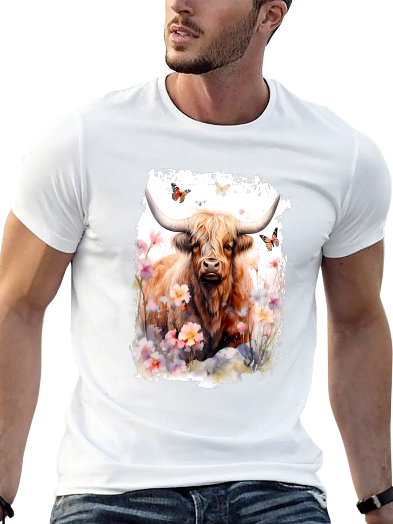 Highland Cow & Flowers Graphic T-Shirt