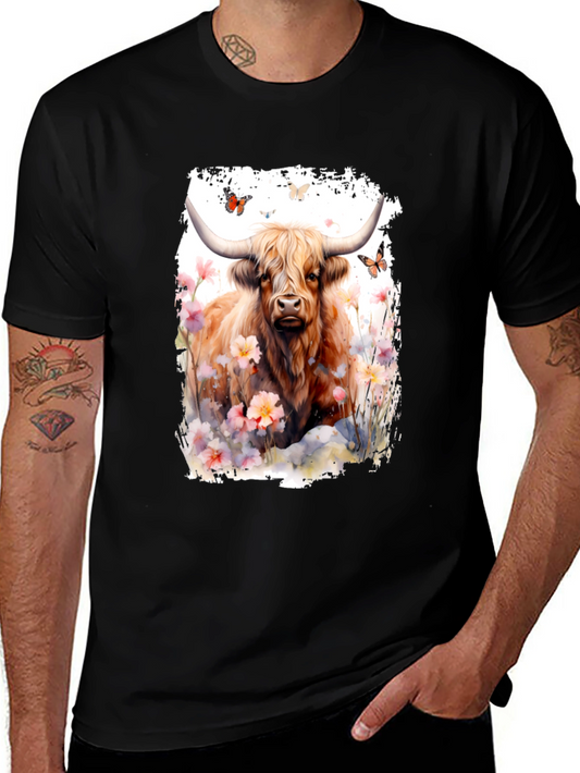 Highland Cow & Flowers Graphic T-Shirt