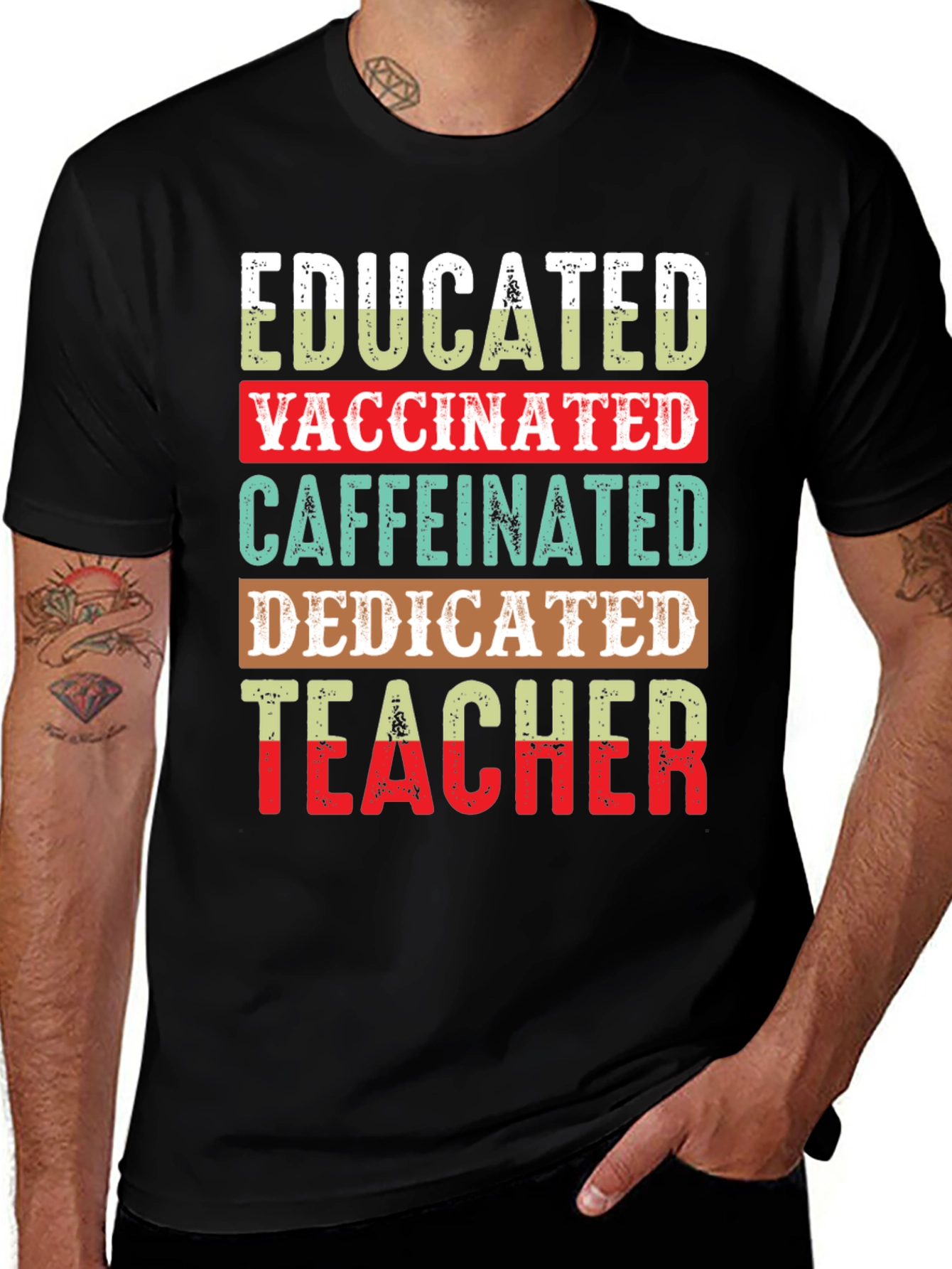 Educated Vaccinated Caffeinated Teacher T-Shirt
