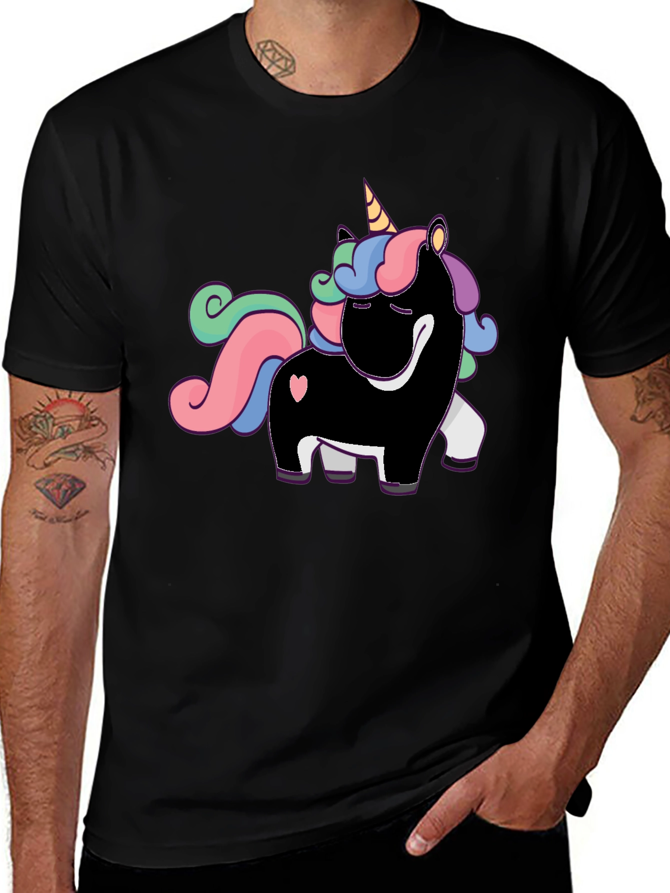 Unicorn Graphic Print T-Shirt - Black