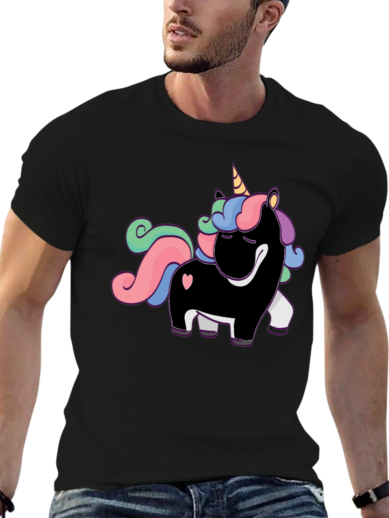 Unicorn Graphic Print T-Shirt - Black