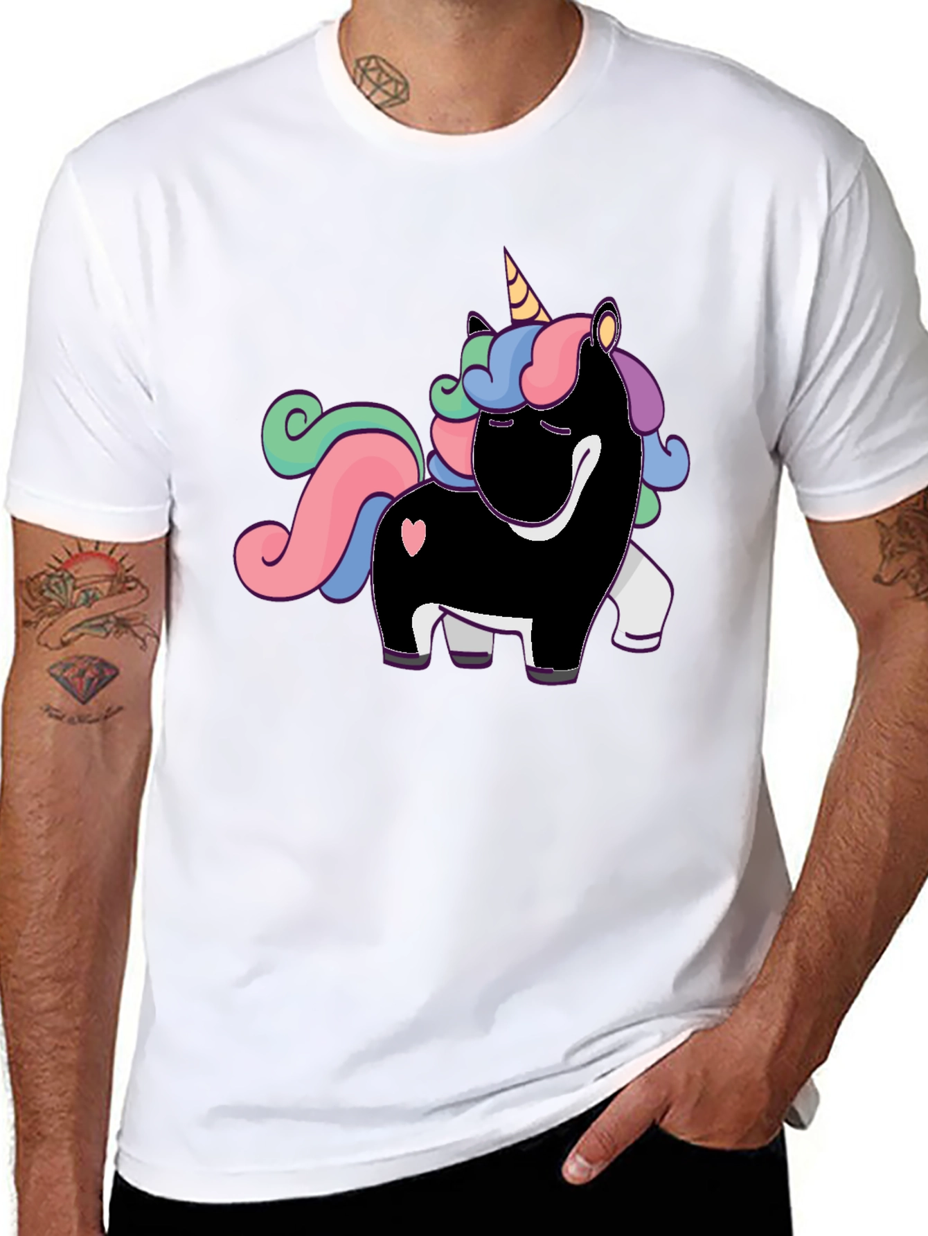 Unicorn Graphic Print T-Shirt - Black