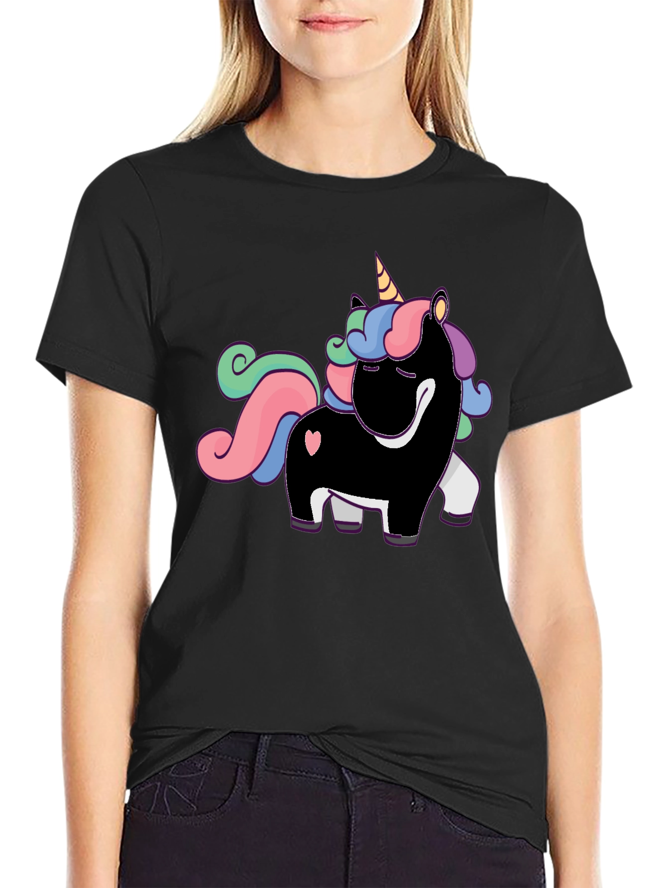 Unicorn Graphic Print T-Shirt - Black