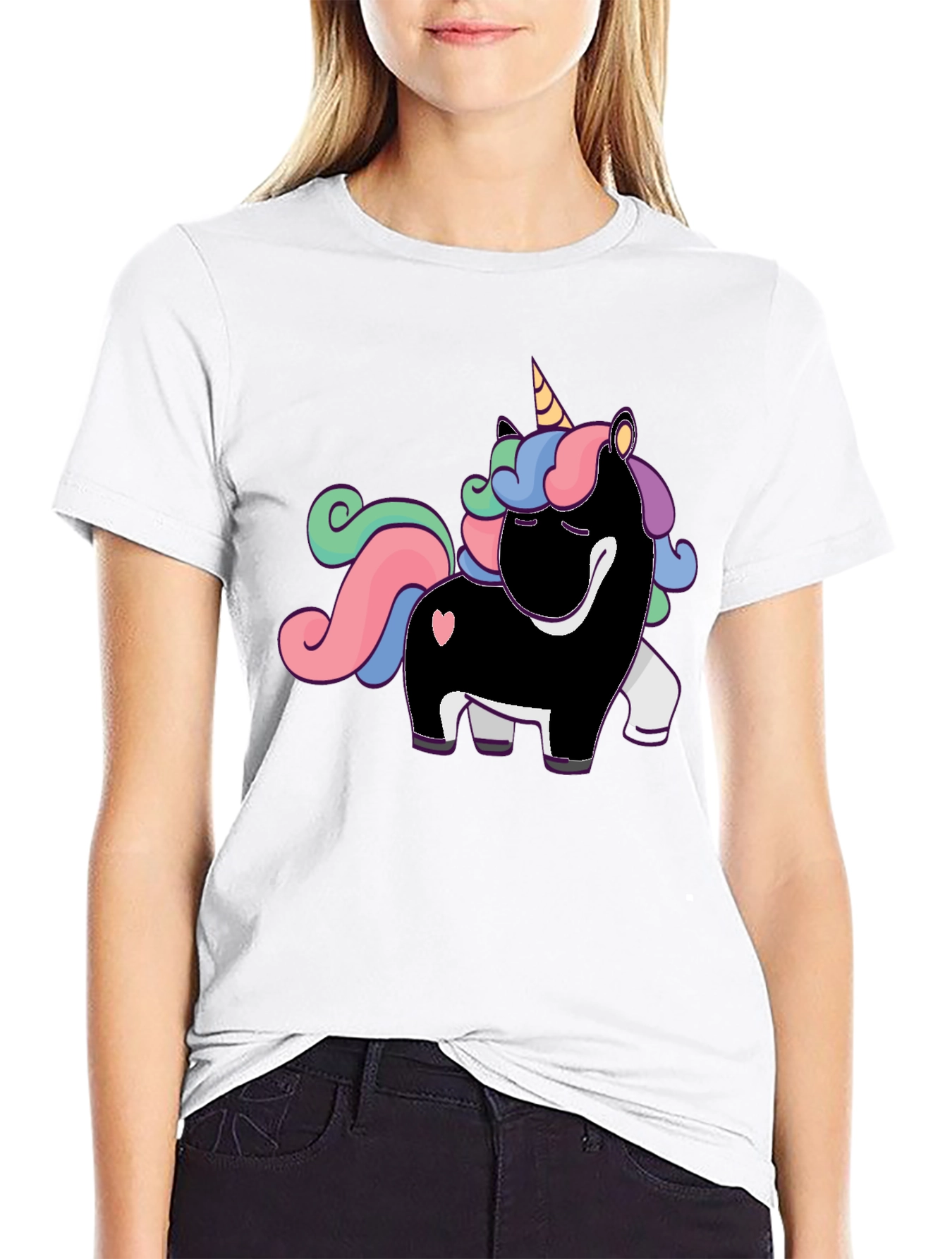 Unicorn Graphic Print T-Shirt - Black