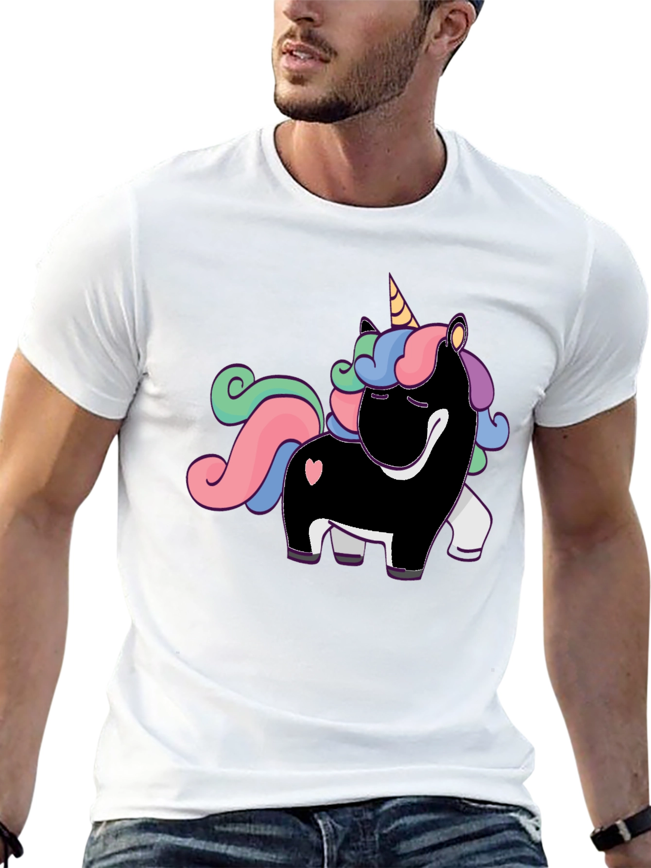 Unicorn Graphic Print T-Shirt - Black