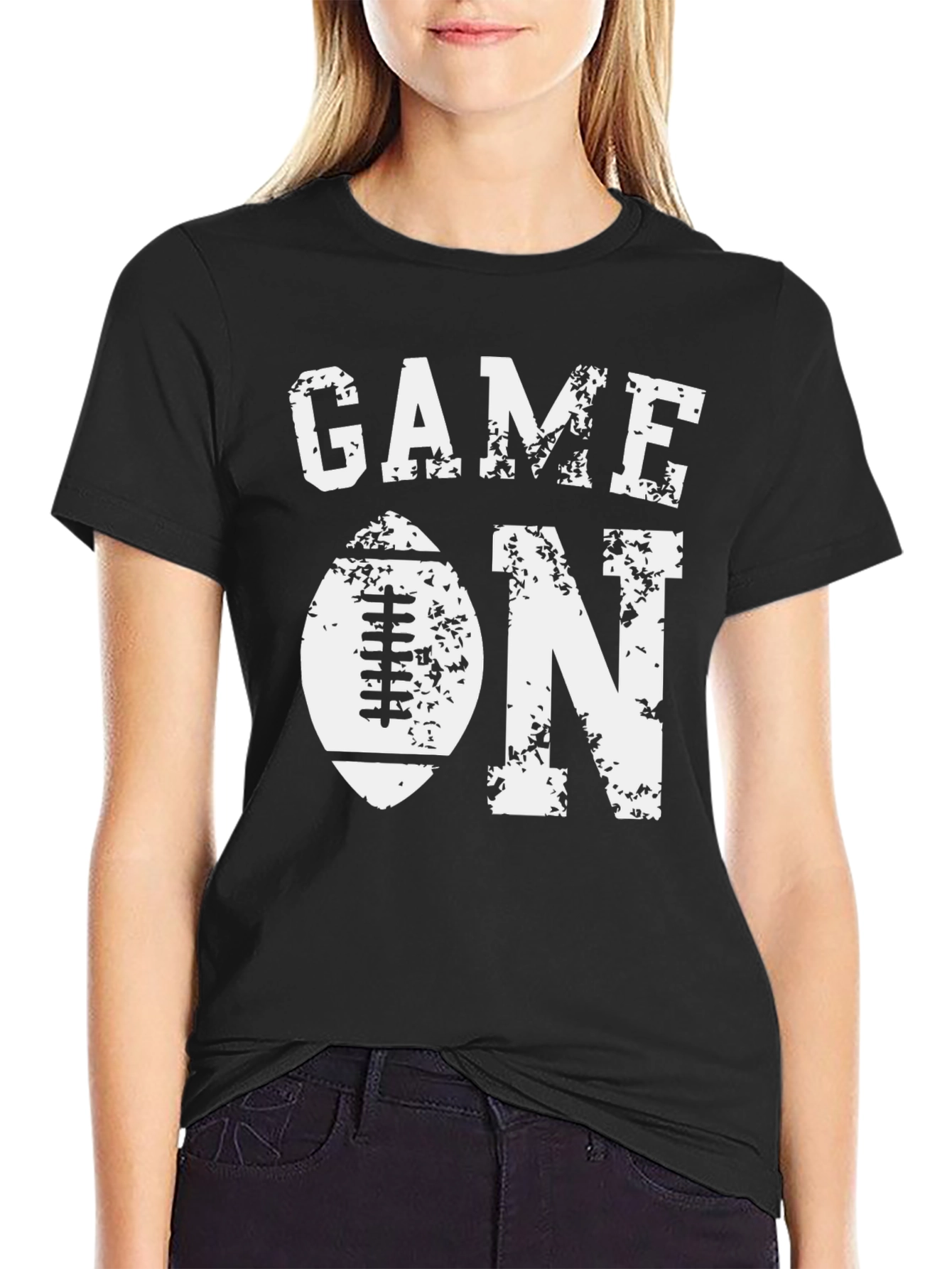 Game On Football Graphic Tee - Black Cotton T-Shirt