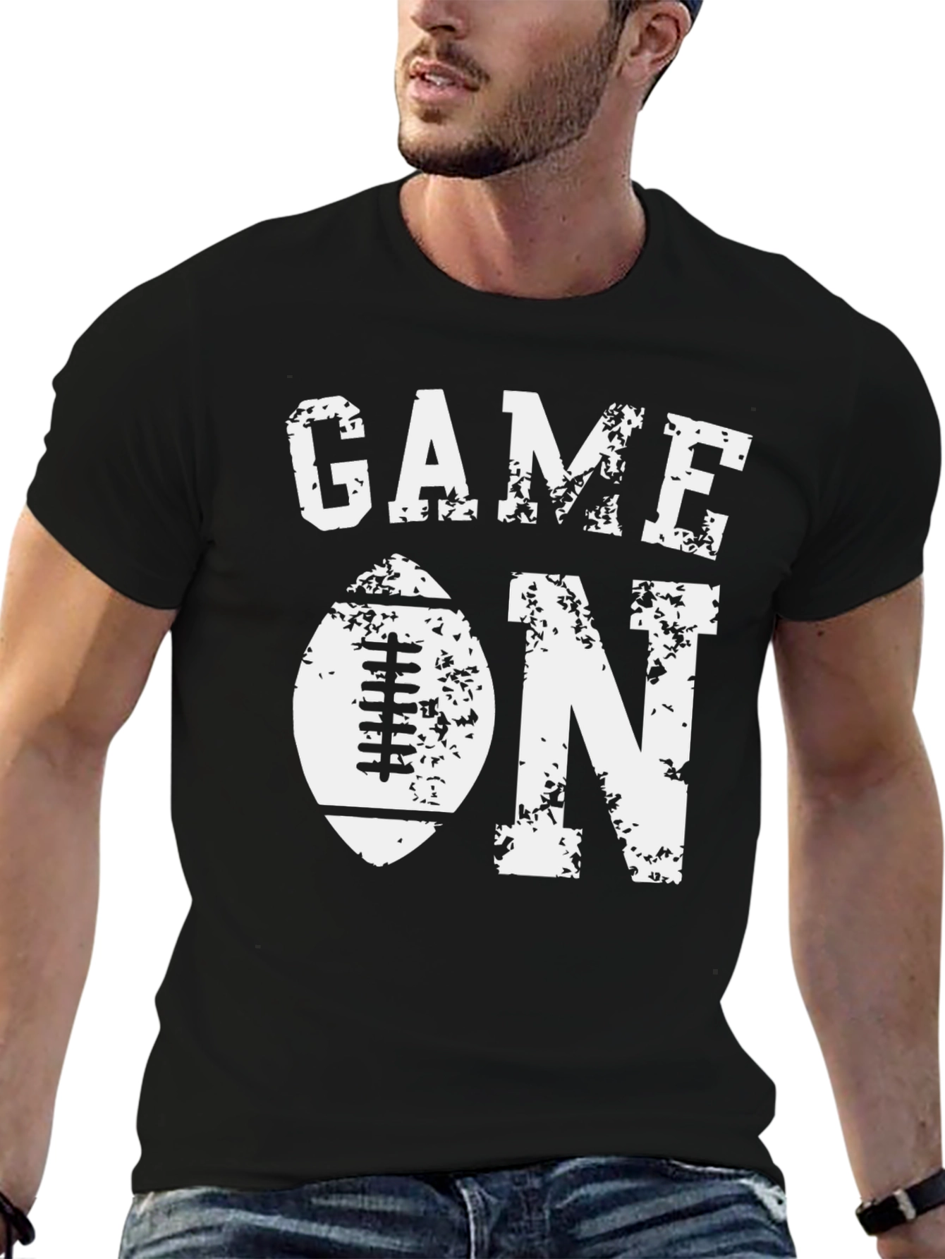 Game On Football Graphic Tee - Black Cotton T-Shirt