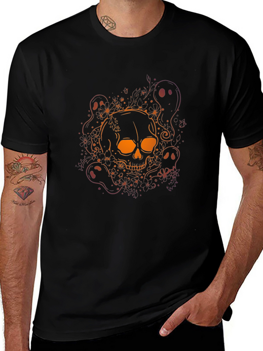 Skull & Ghost Graphic Tee - Halloween Black T-Shirt