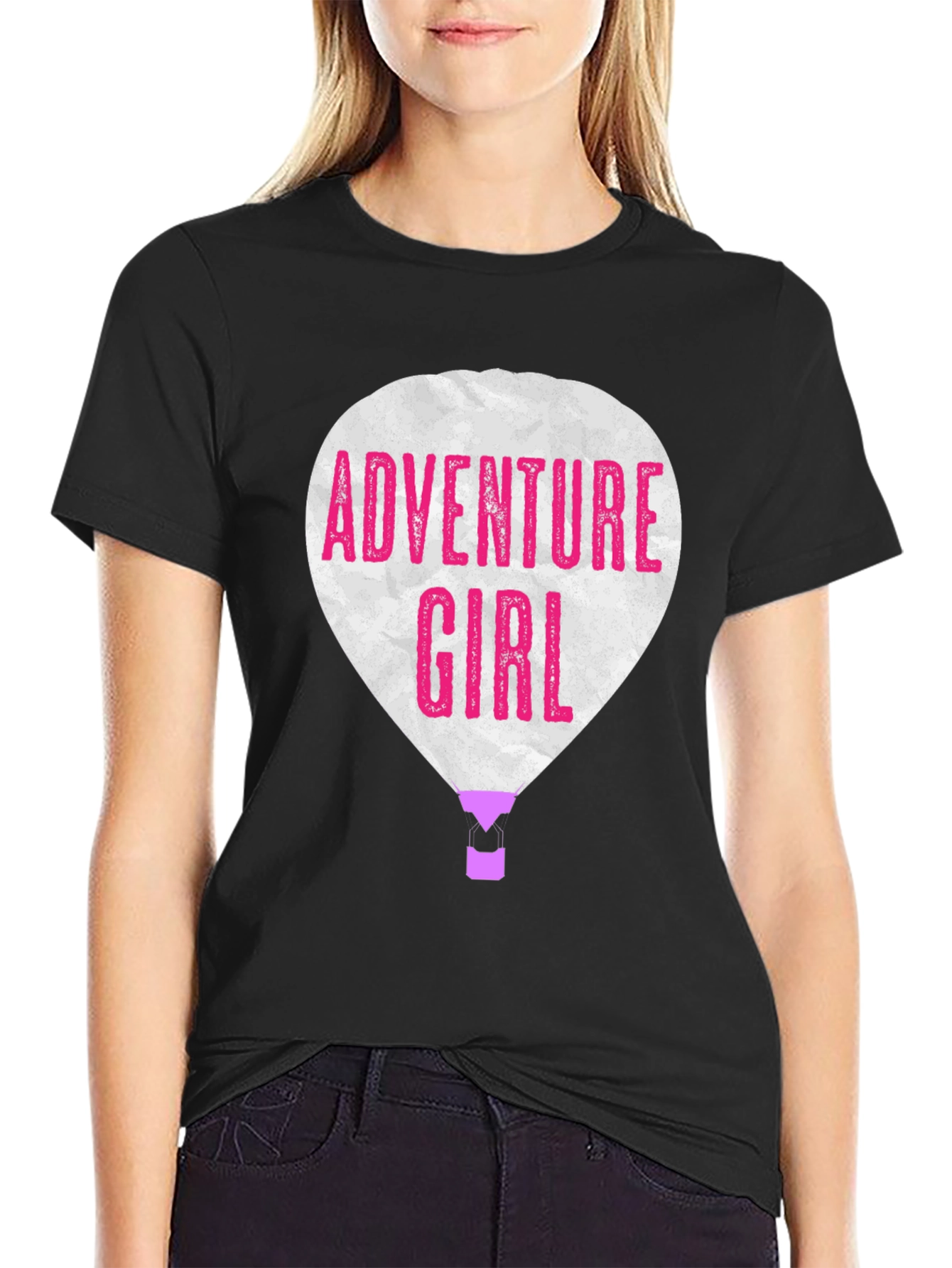 Adventure Girl Graphic Tee - Hot Air Balloon Design