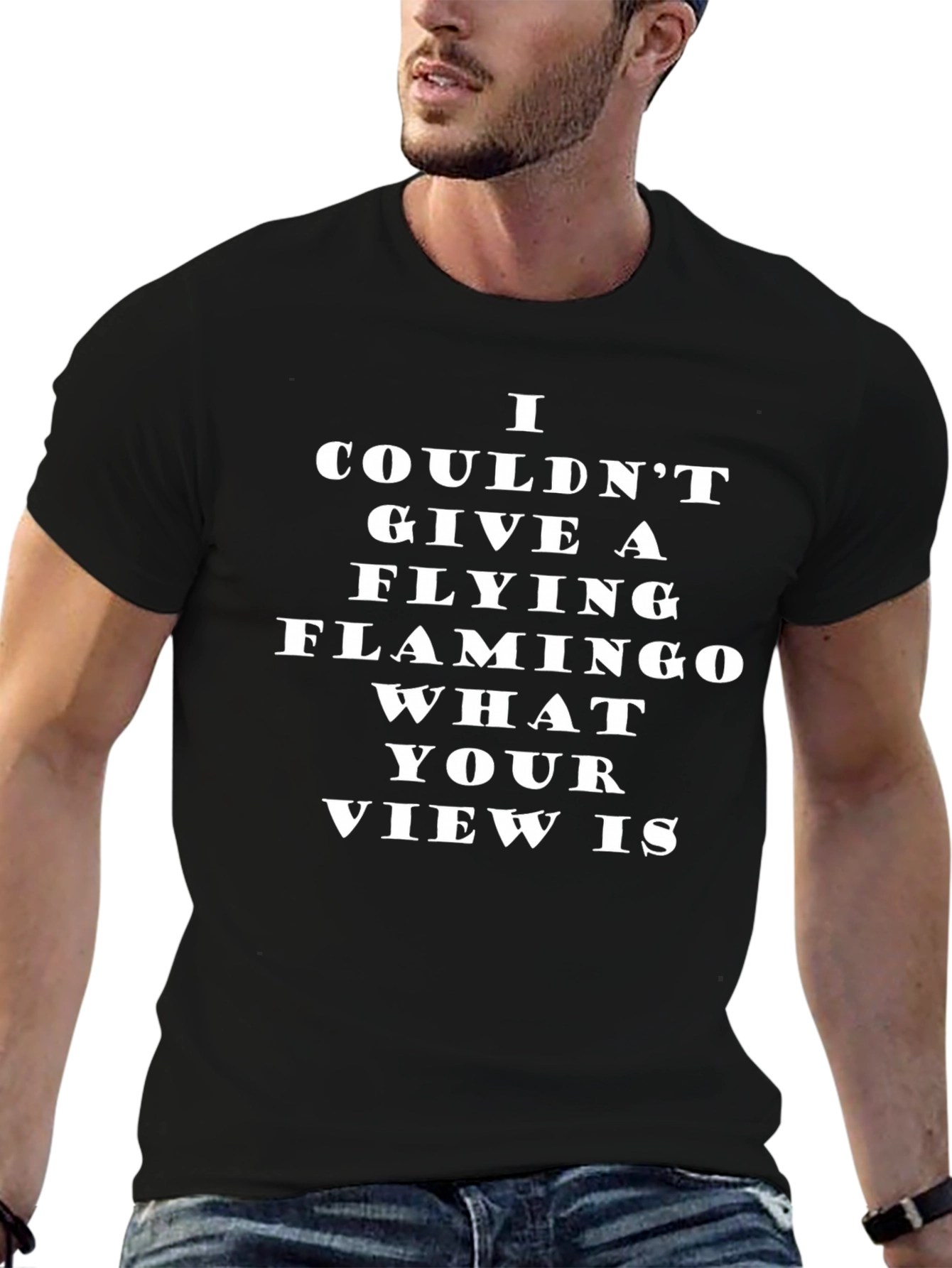 Funny Flamingo Graphic Novelty Black T-Shirt for Men