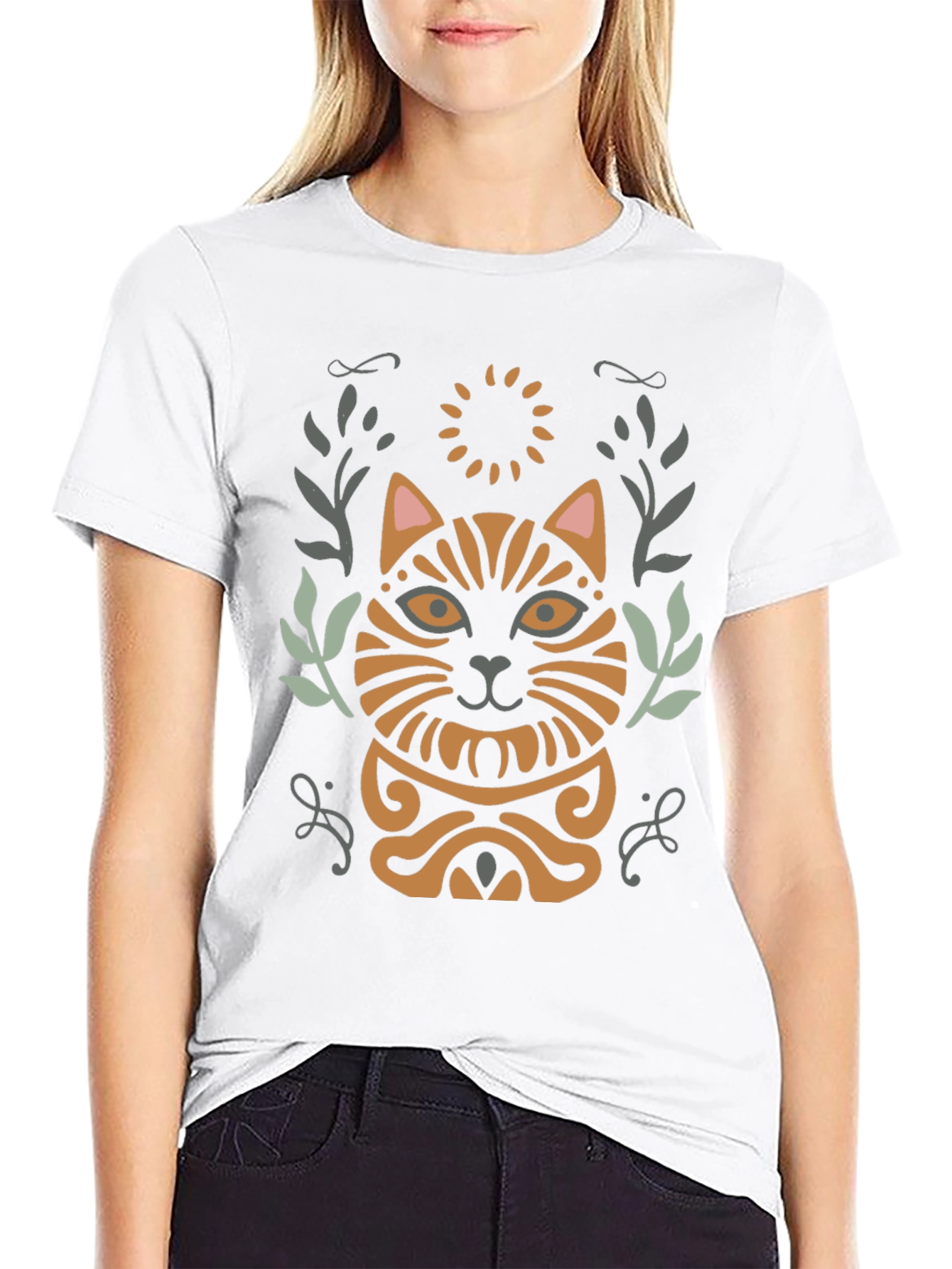 Boho Cat Graphic Tee - Stylish Mens Black T-Shirt