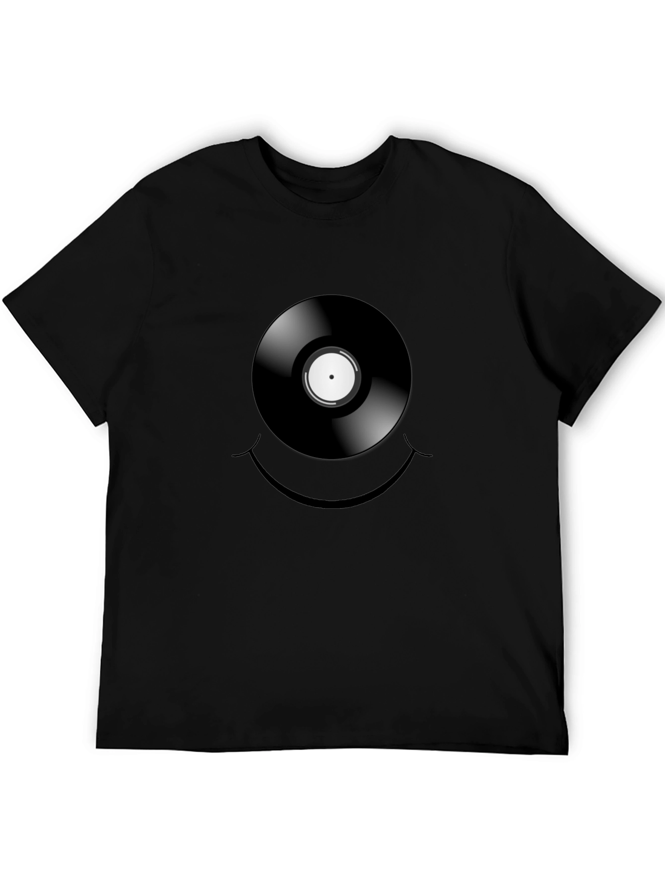 Vinyl Record Smiley Face Graphic T-Shirt