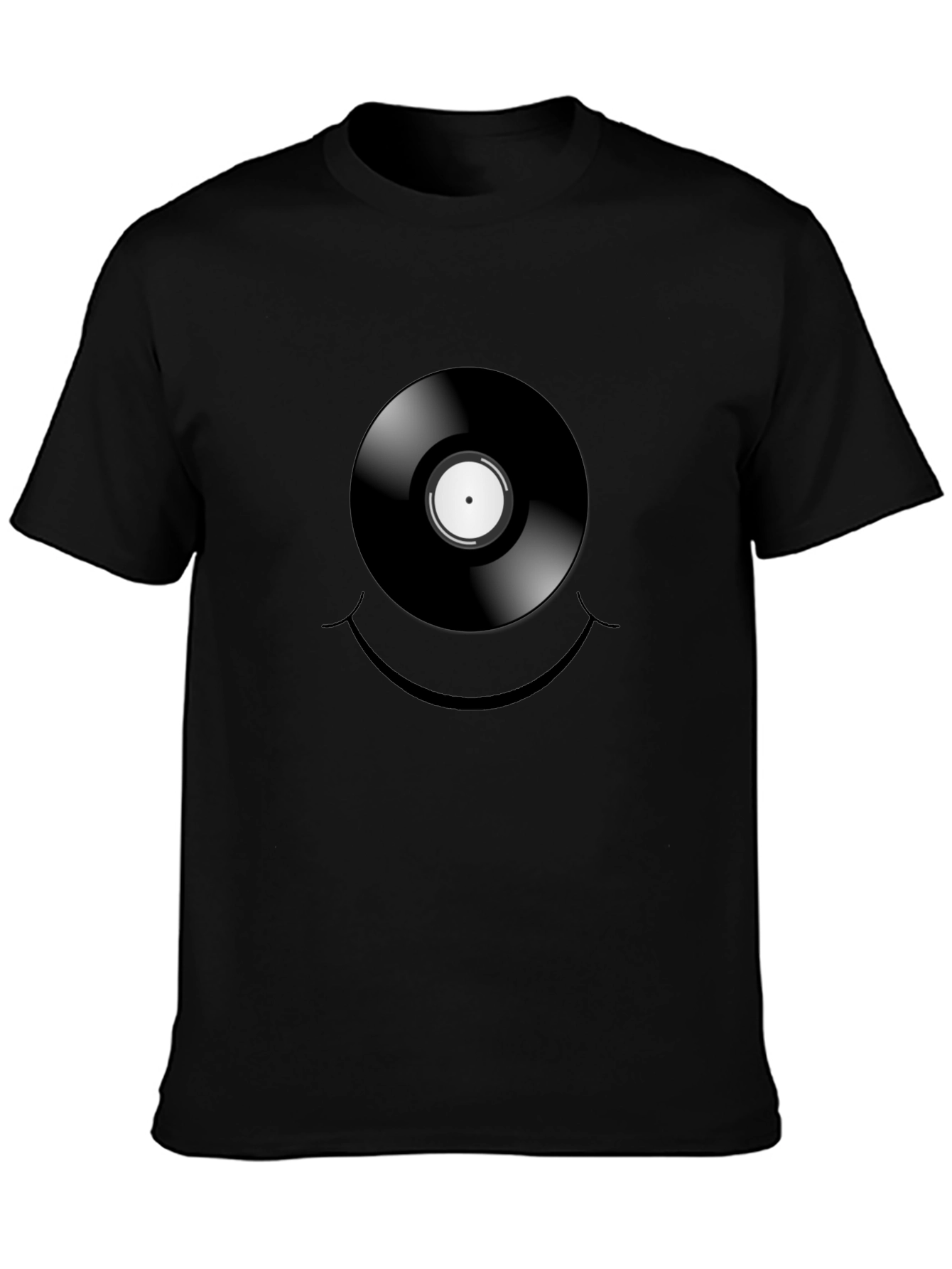 Vinyl Record Smiley Face Graphic T-Shirt