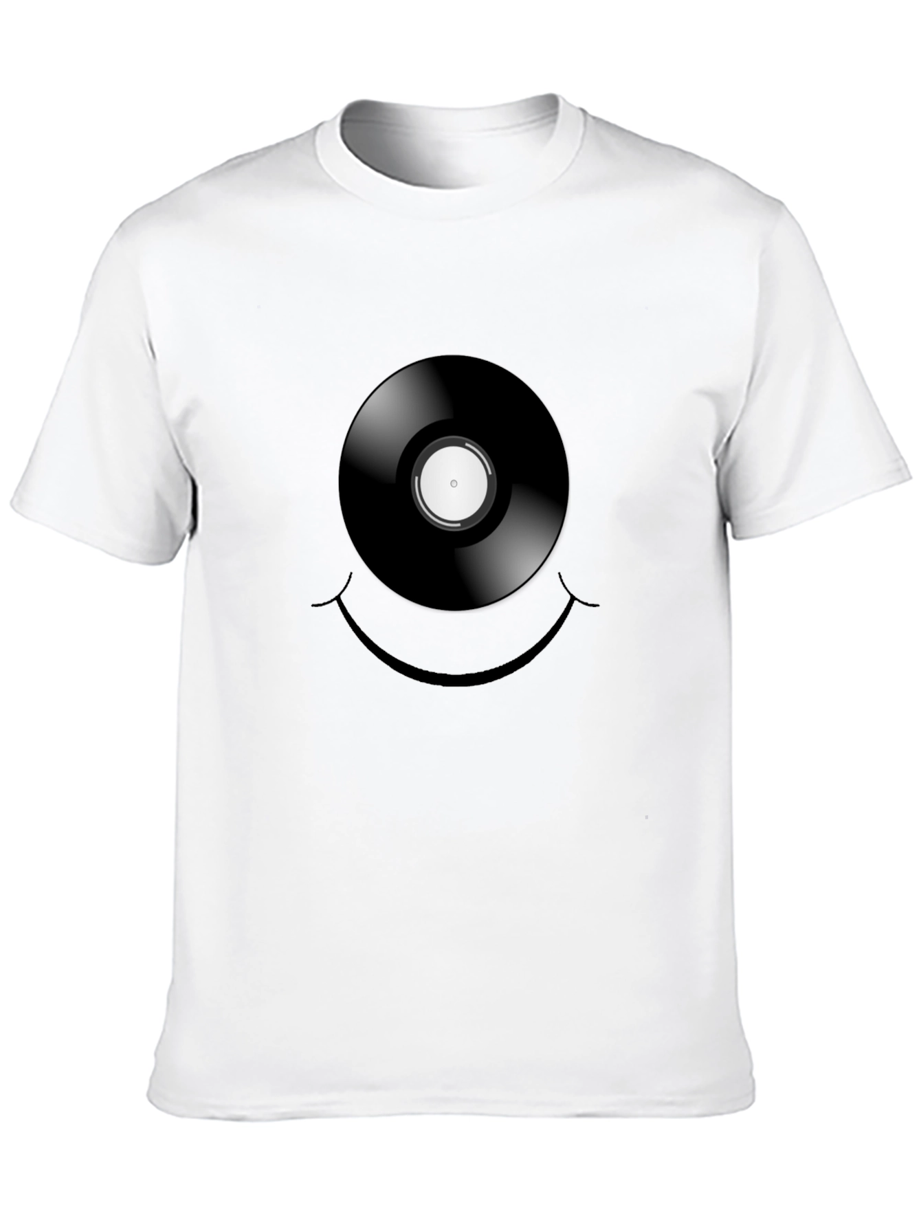 Vinyl Record Smiley Face Graphic T-Shirt