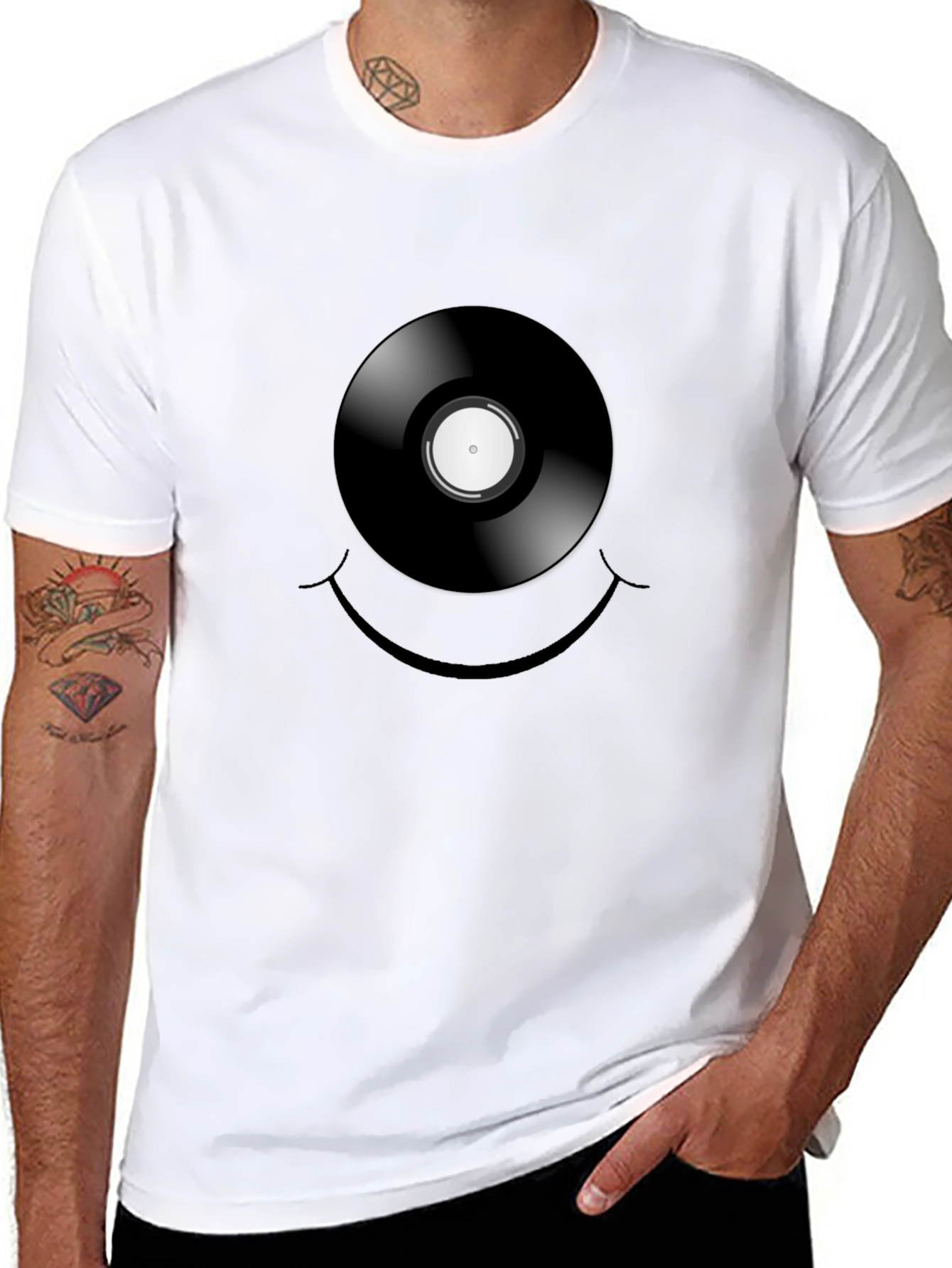 Vinyl Record Smiley Face Graphic T-Shirt