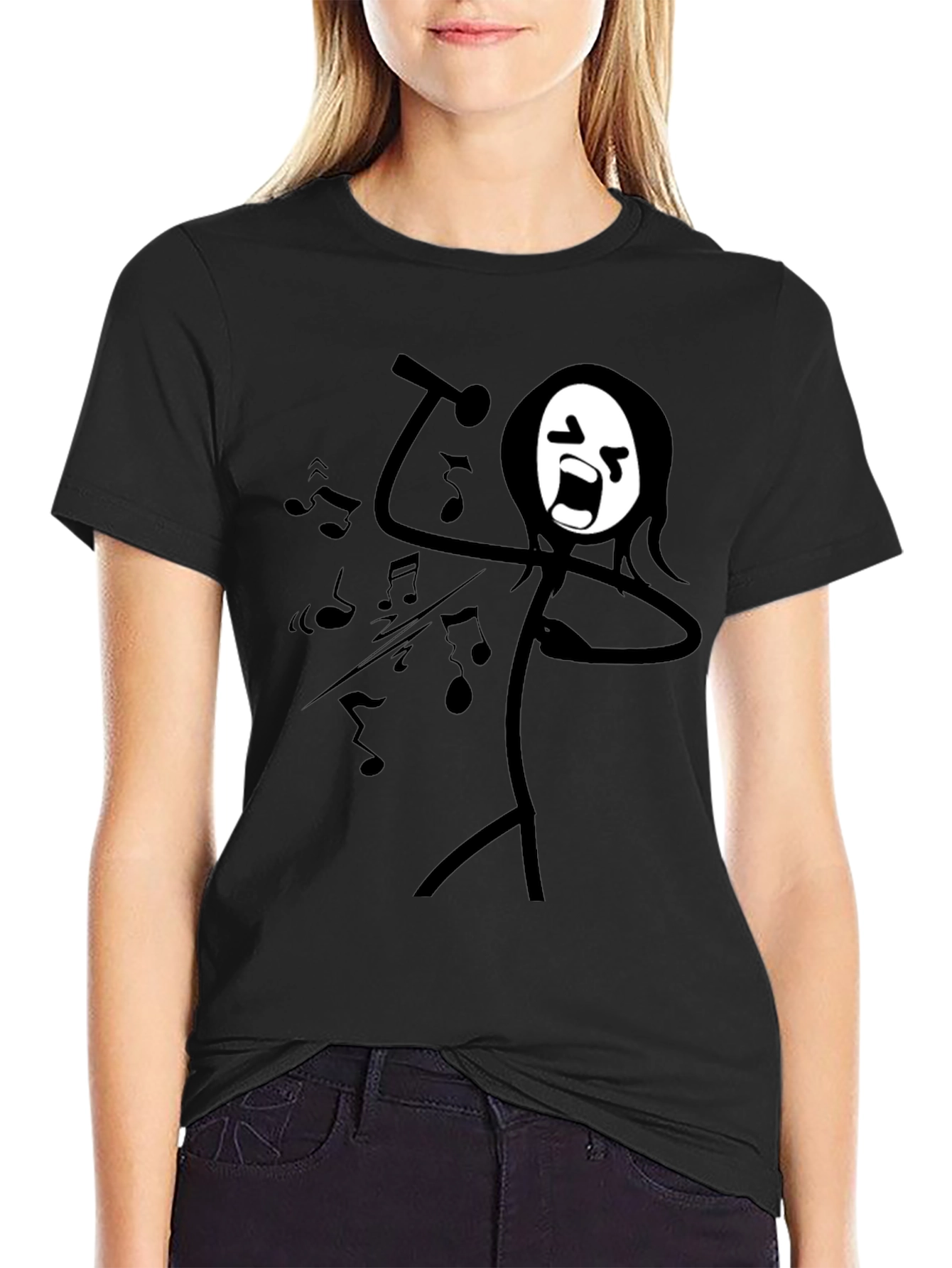 Singing Stick Figure Graphic Tee - Black Cotton