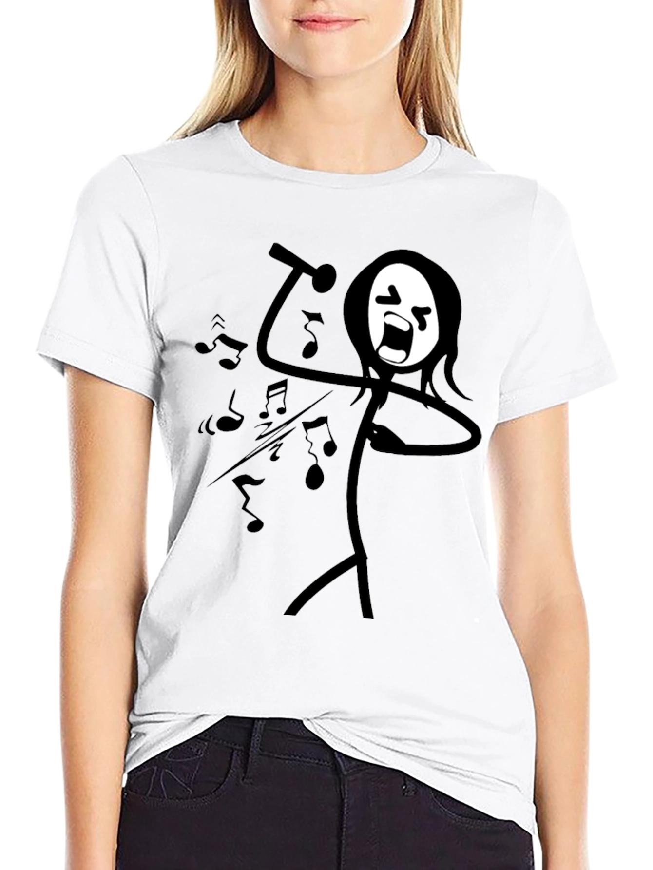 Singing Stick Figure Graphic Tee - Black Cotton