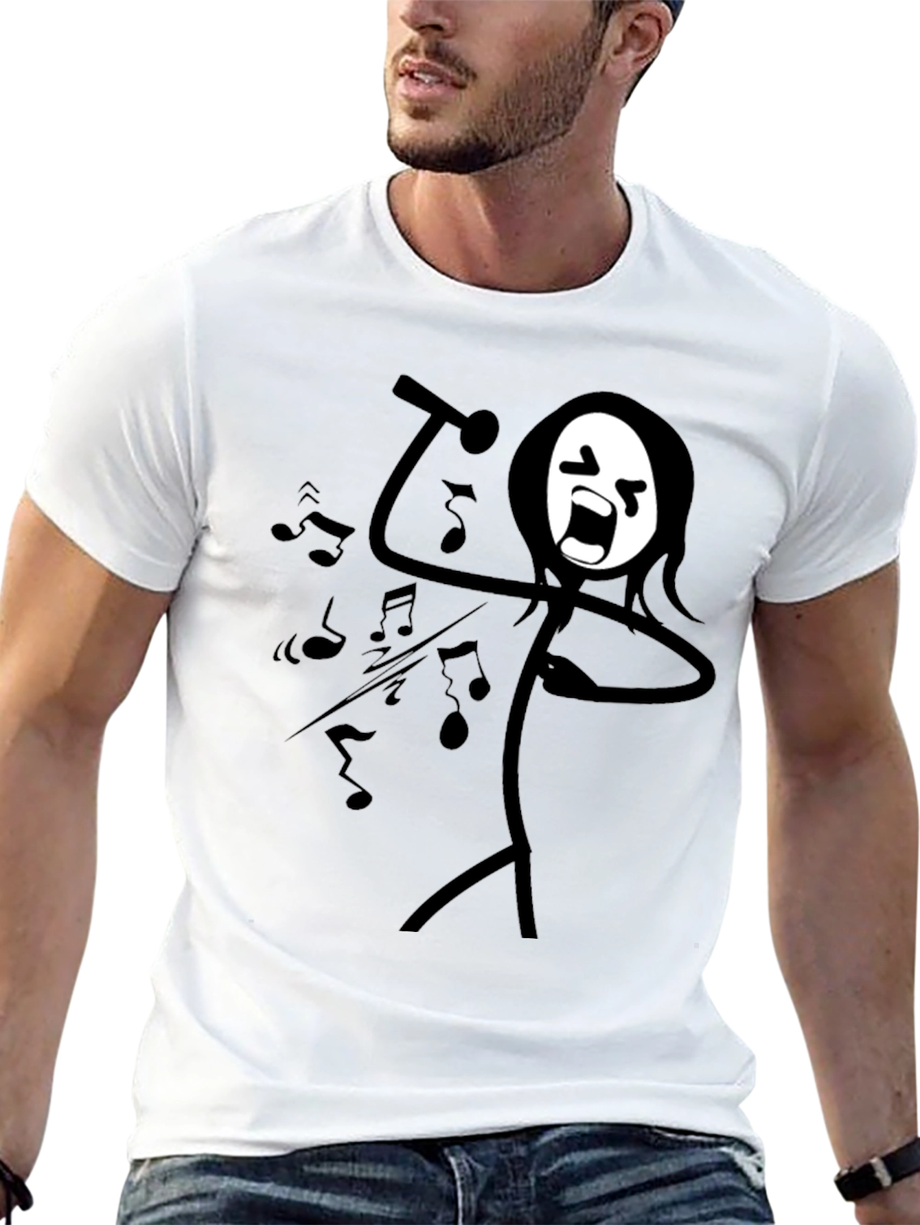 Singing Stick Figure Graphic Tee - Black Cotton