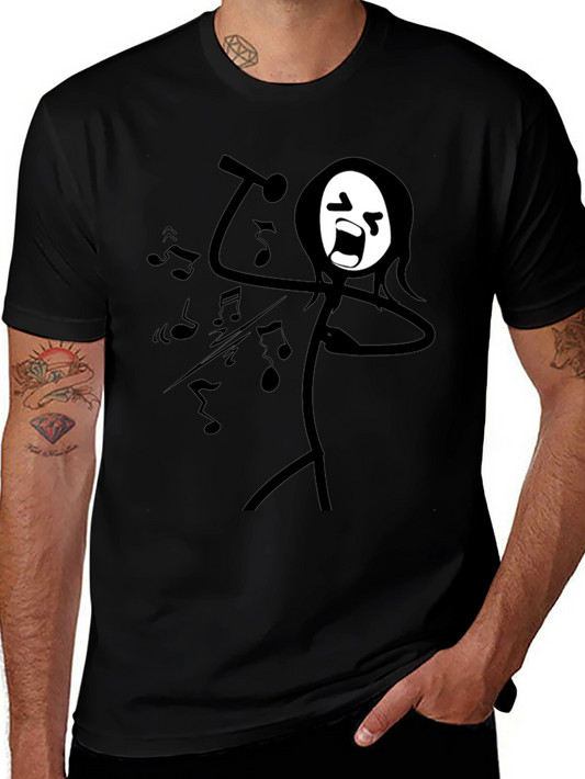 Singing Stick Figure Graphic Tee - Black Cotton