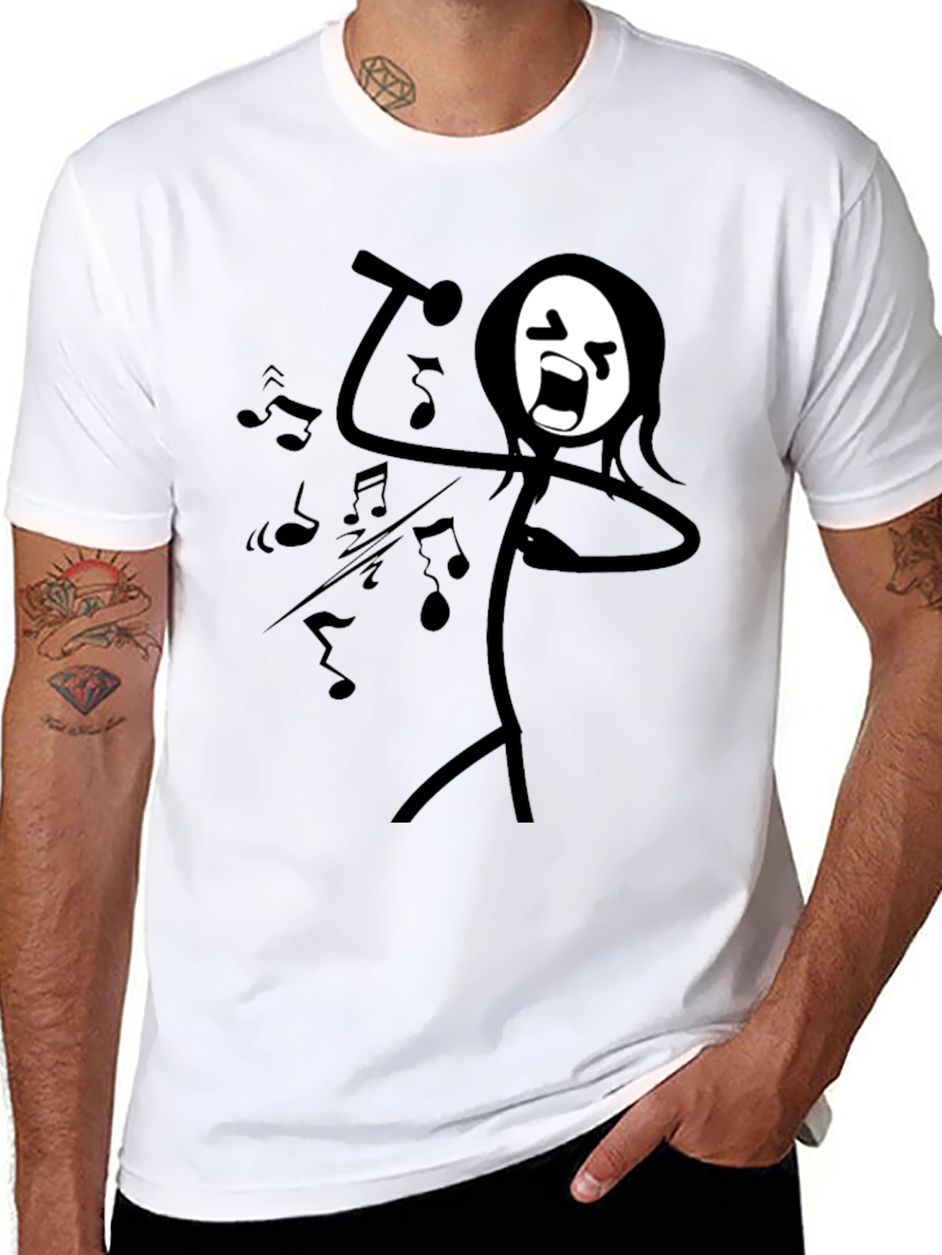 Singing Stick Figure Graphic Tee - Black Cotton