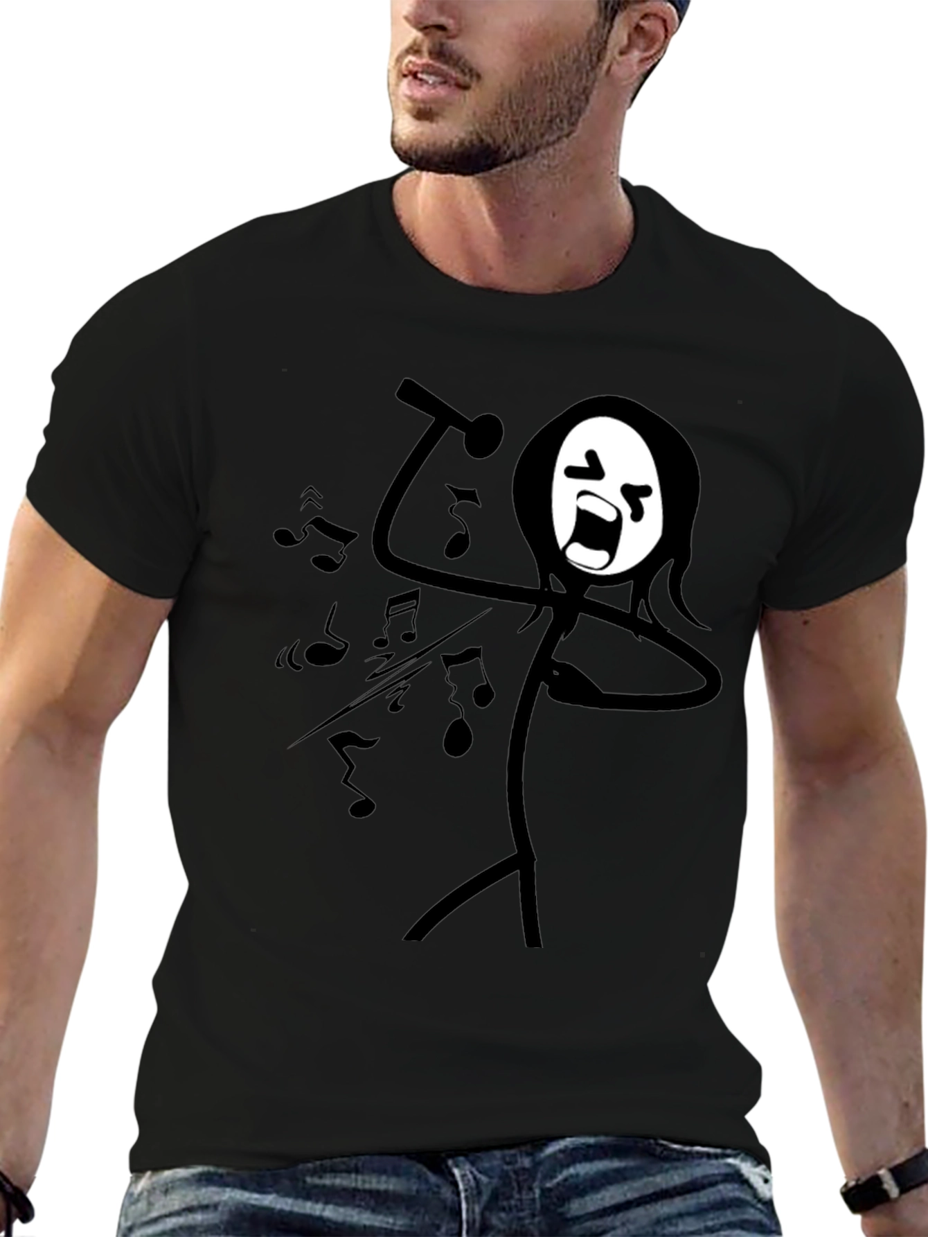 Singing Stick Figure Graphic Tee - Black Cotton