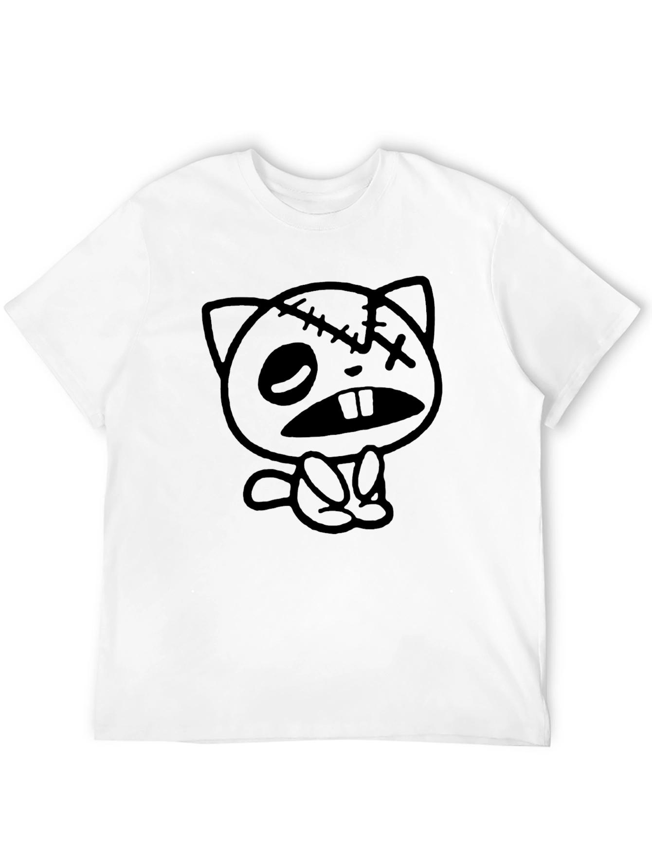 Zombie Cat Graphic Tee - Unisex Black Cotton T-Shirt