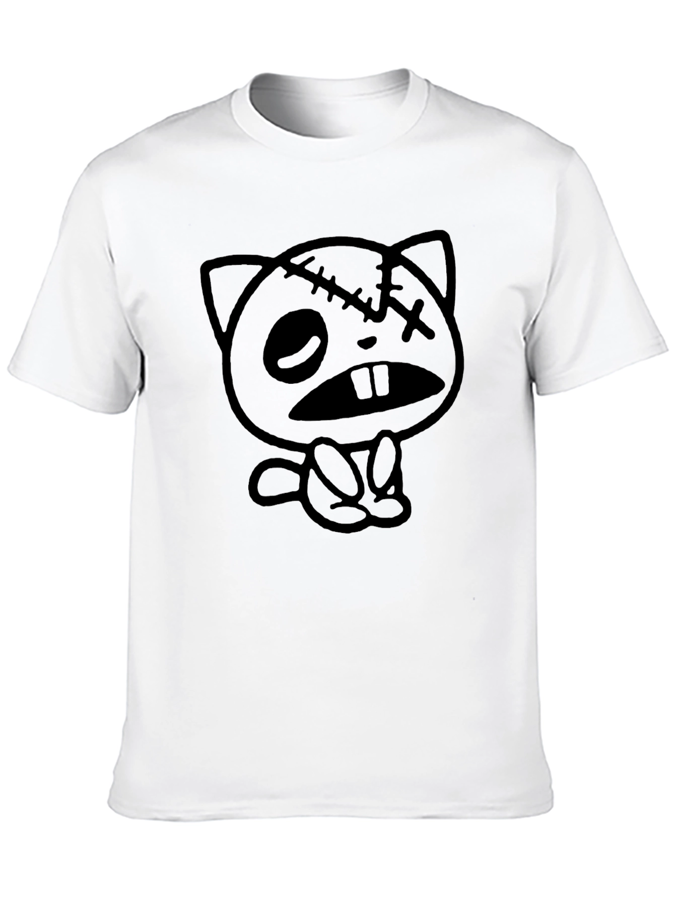 Zombie Cat Graphic Tee - Unisex Black Cotton T-Shirt