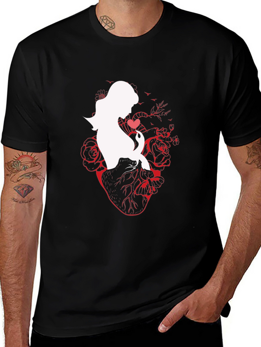 Anatomical Heart Rose Silhouette Graphic T-Shirt