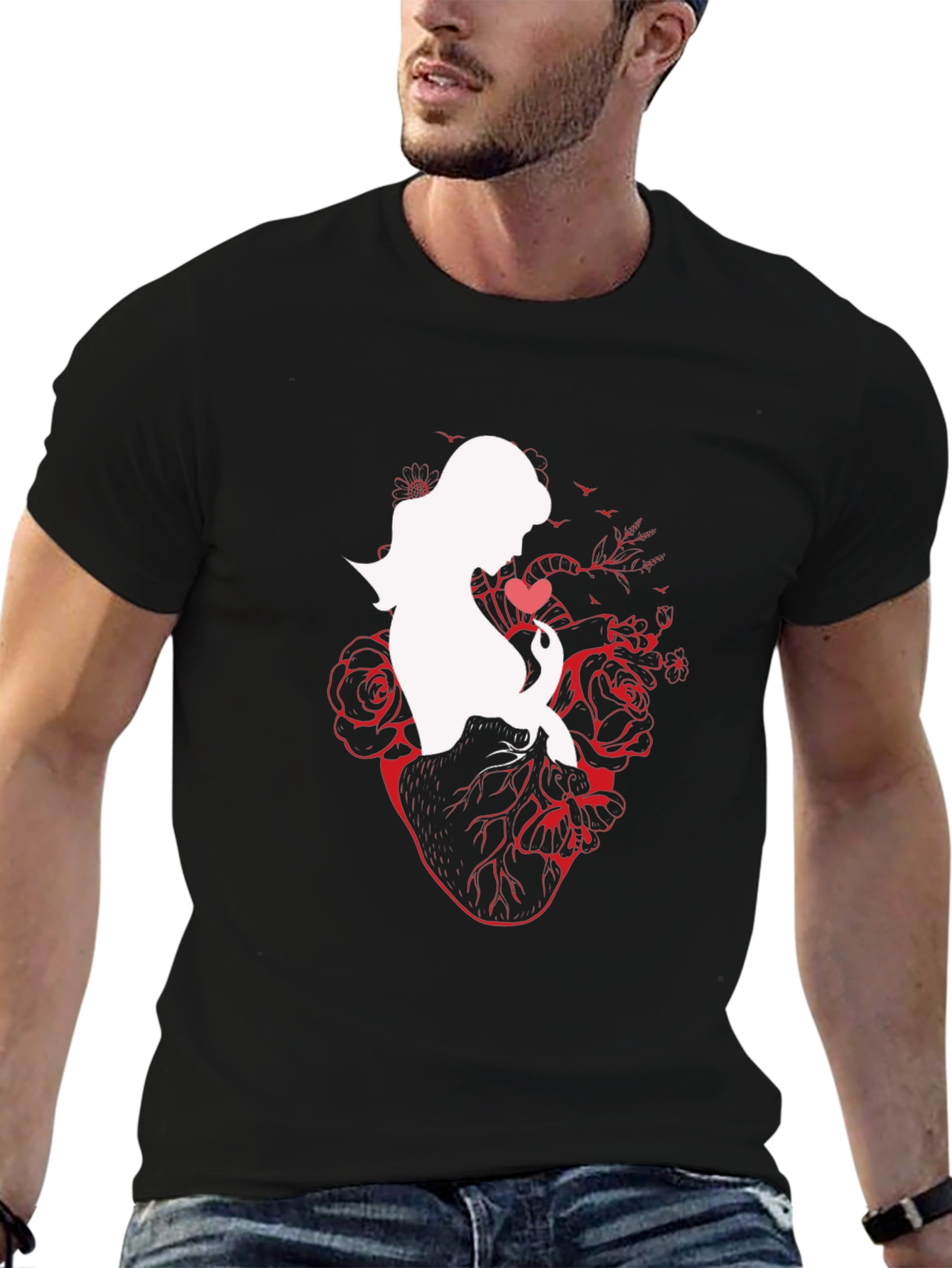 Anatomical Heart Rose Silhouette Graphic T-Shirt
