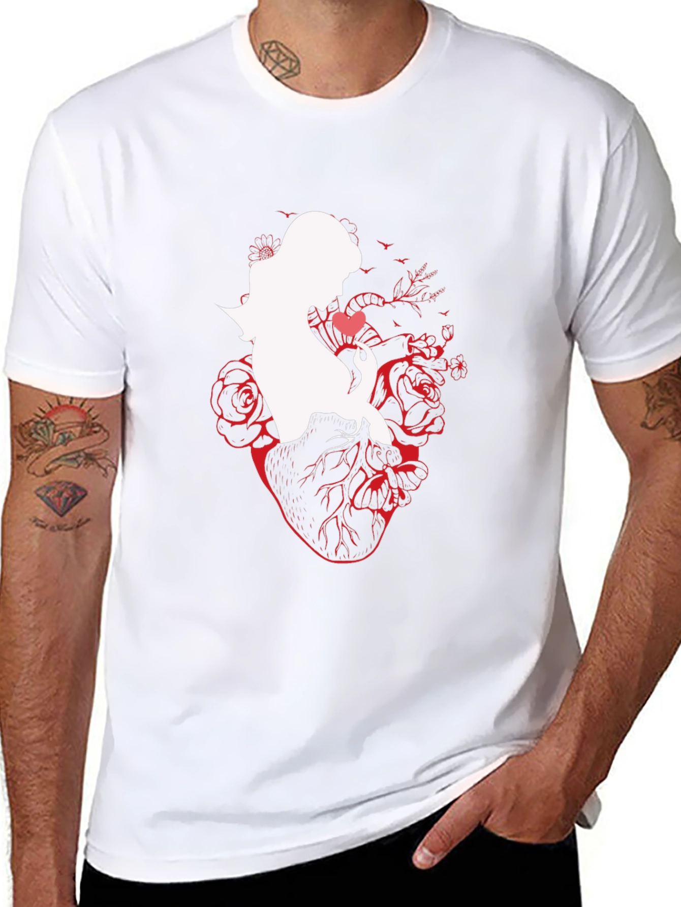 Anatomical Heart Rose Silhouette Graphic T-Shirt