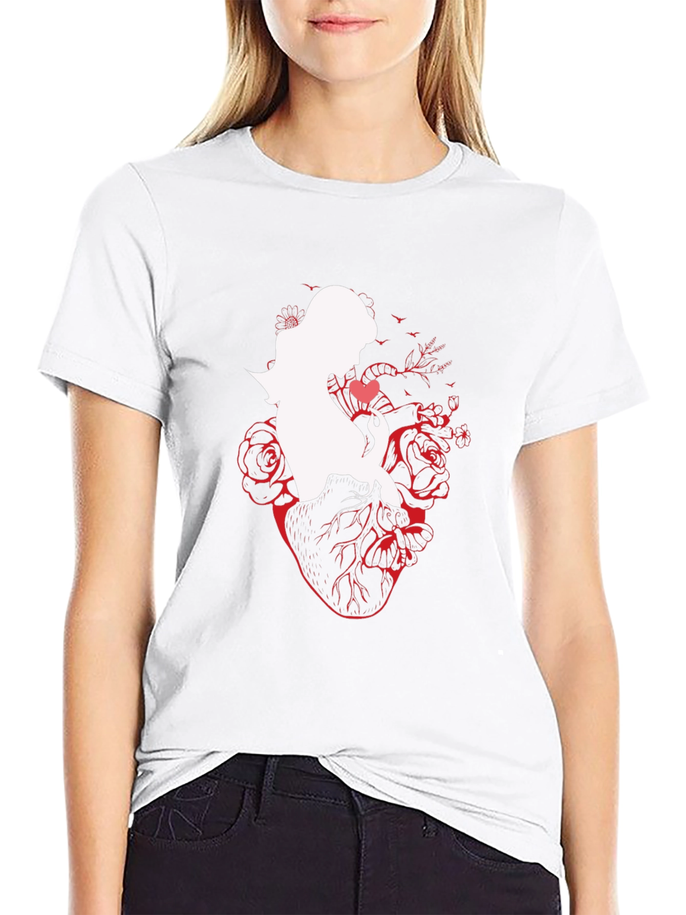 Anatomical Heart Rose Silhouette Graphic T-Shirt