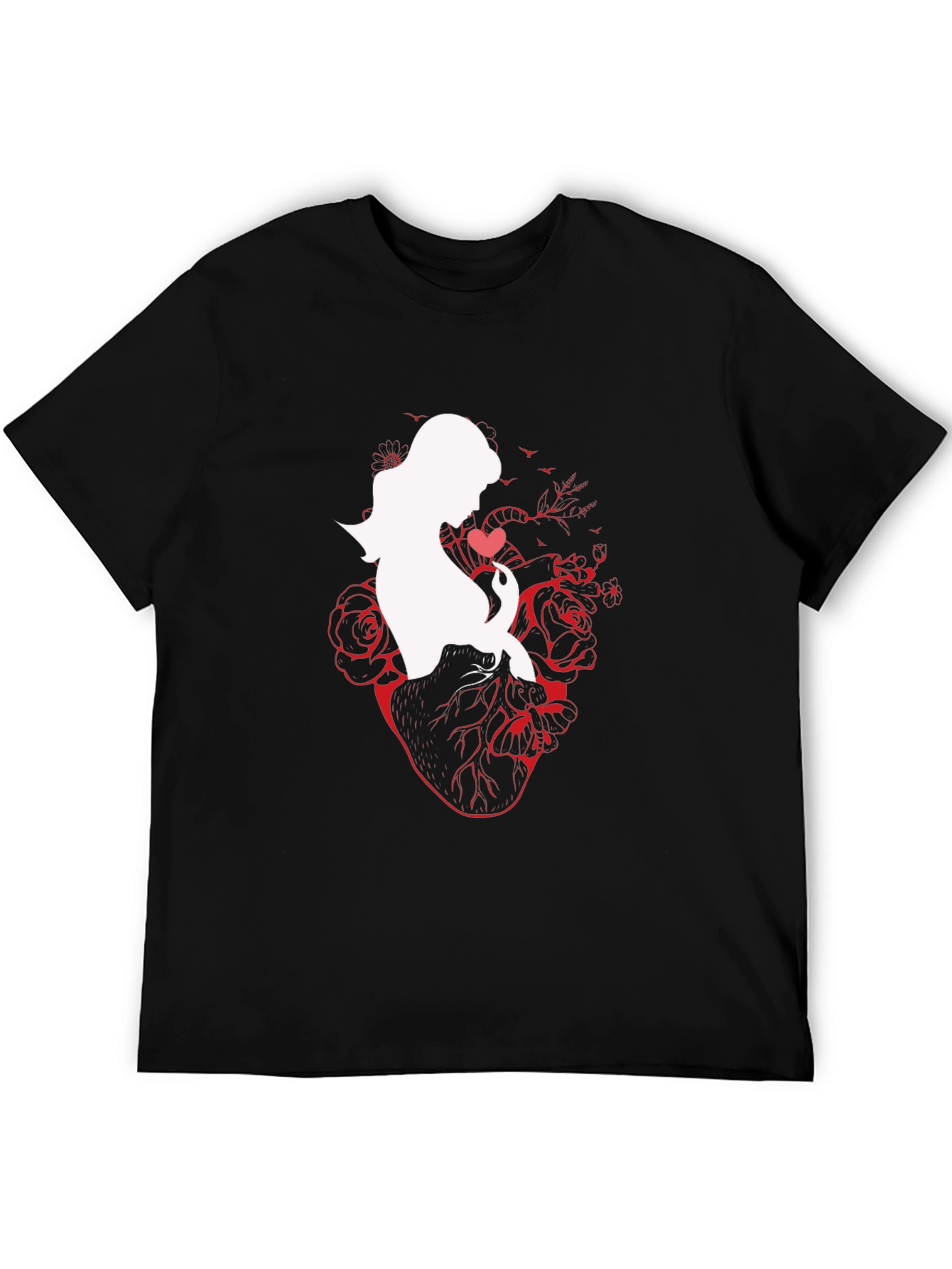 Anatomical Heart Rose Silhouette Graphic T-Shirt